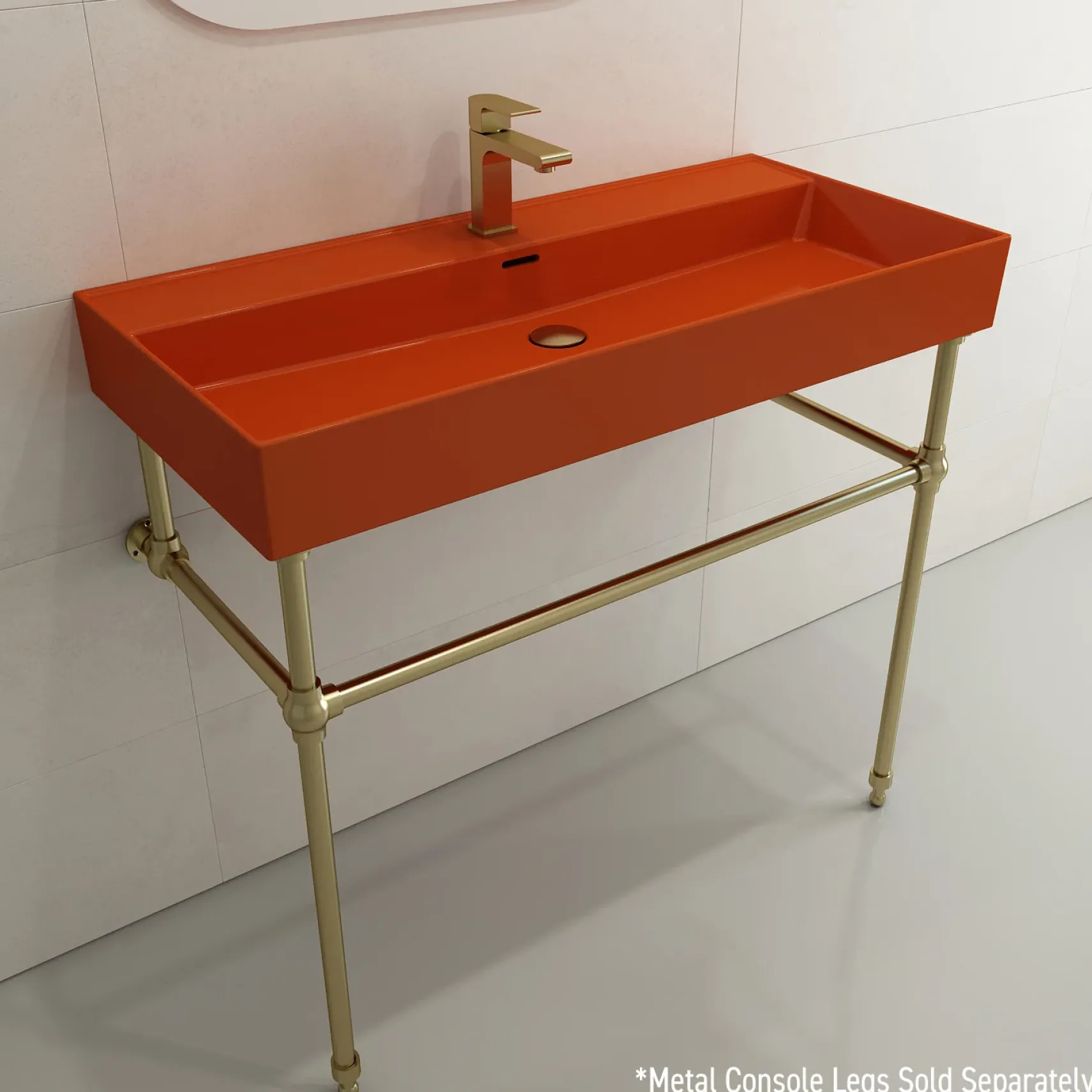 BOCCHI Milano 40" Rectangle Wallmount Fireclay Bathroom Sink, Orange, Single Faucet Hole, 1378-012-0126