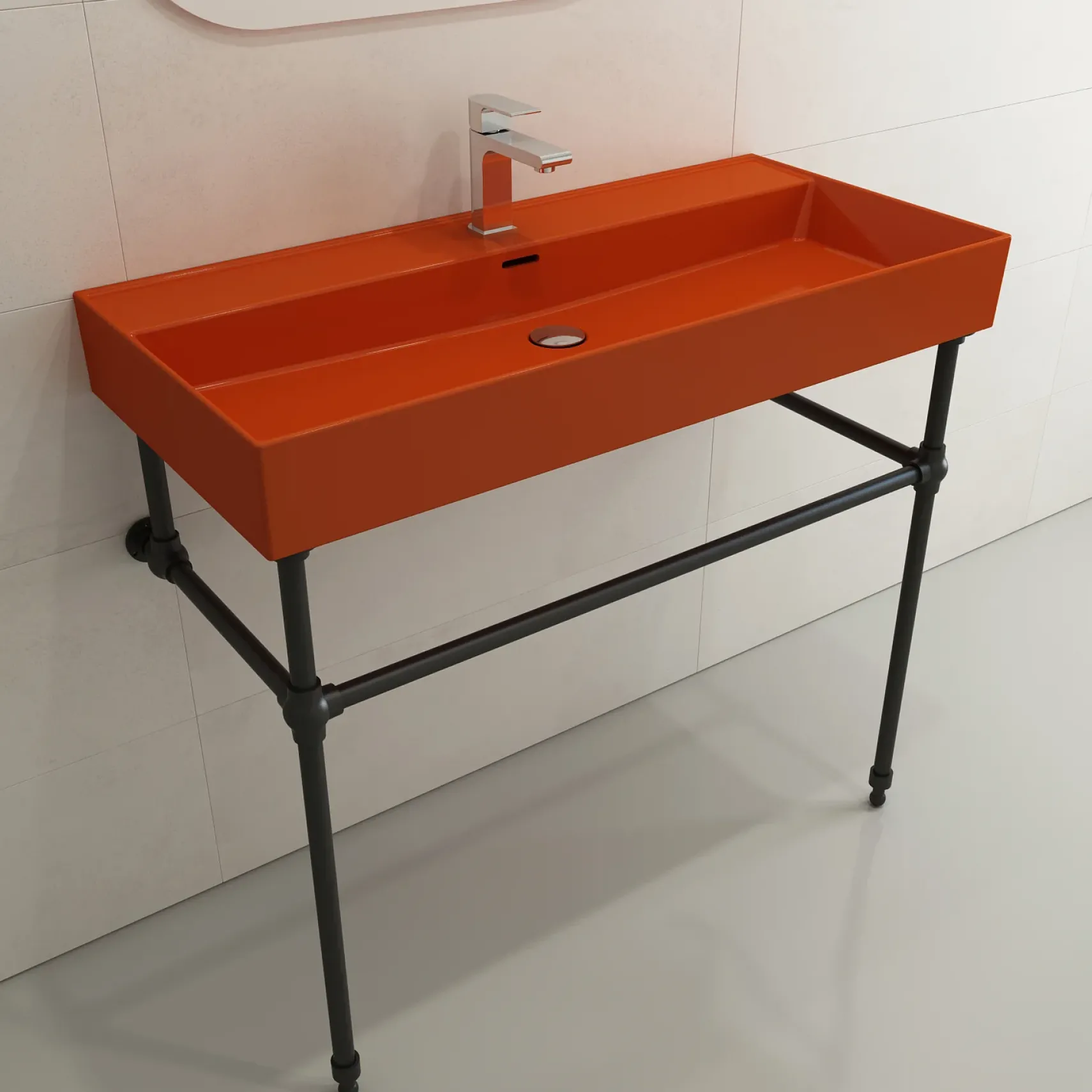 BOCCHI Milano 40" Rectangle Wallmount Fireclay Bathroom Sink, Orange, Single Faucet Hole, 1378-012-0126