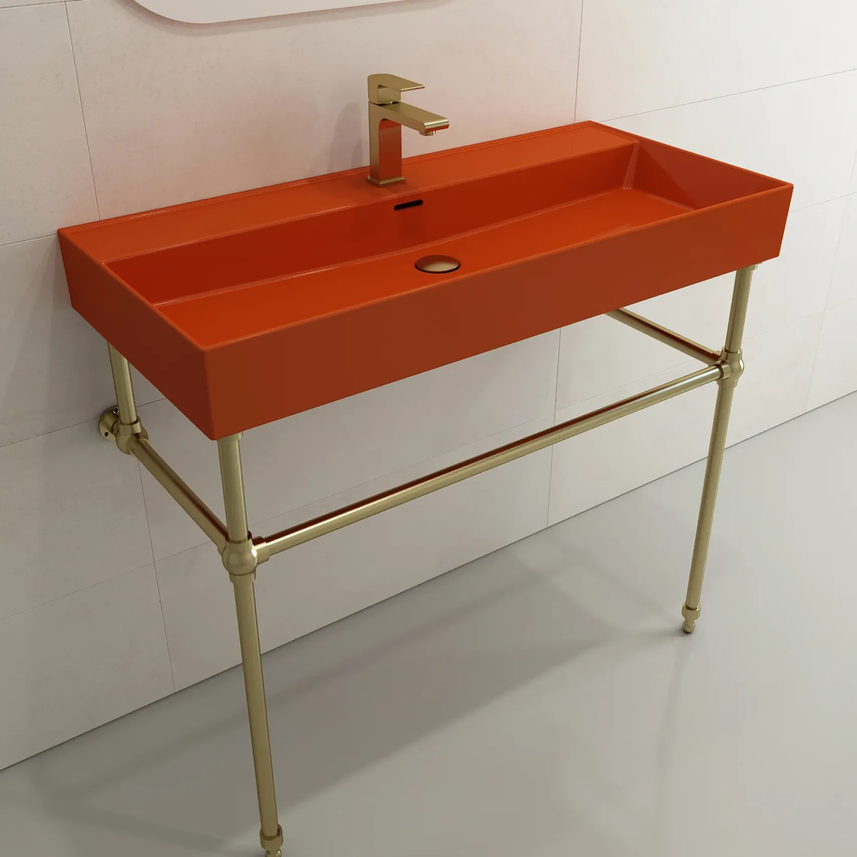 BOCCHI Milano 40" Rectangle Wallmount Fireclay Bathroom Sink, Orange, Single Faucet Hole, 1378-012-0126