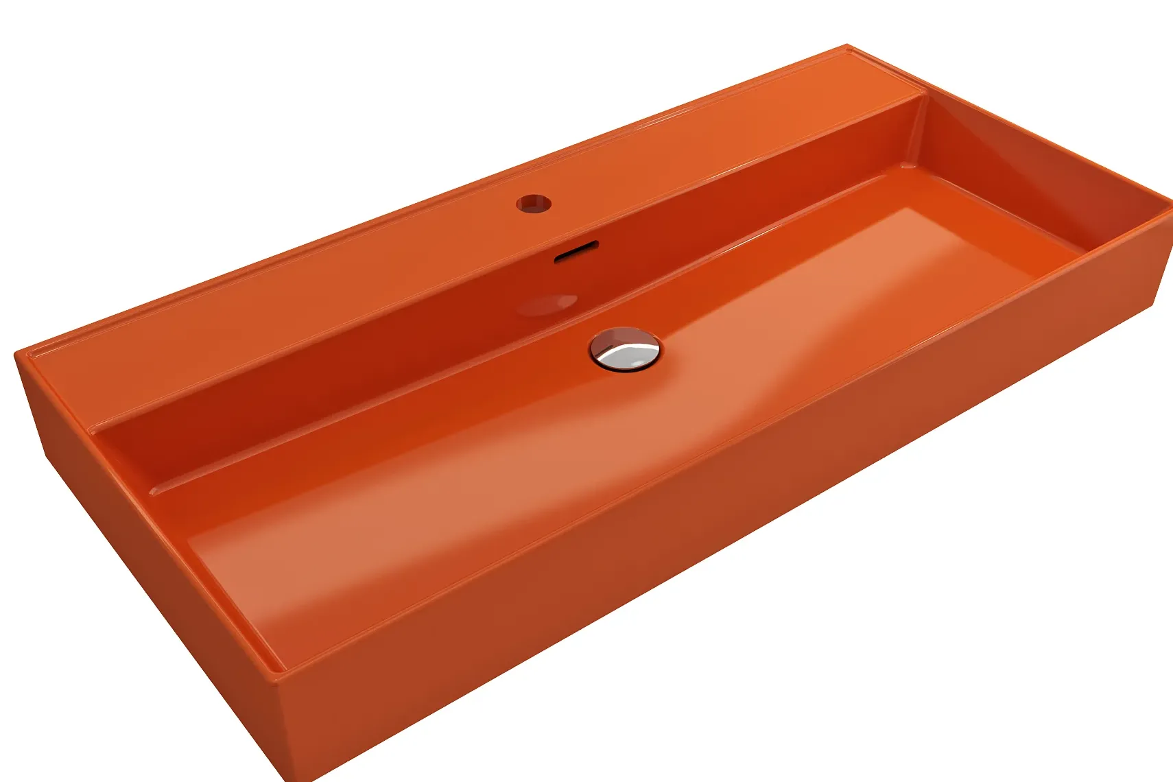BOCCHI Milano 40" Rectangle Wallmount Fireclay Bathroom Sink, Orange, Single Faucet Hole, 1378-012-0126