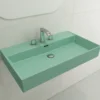 BOCCHI Milano 32" Rectangle Wallmount Fireclay Bathroom Sink, Matte Mint Green, 3 Faucet Hole, 1377-033-0127