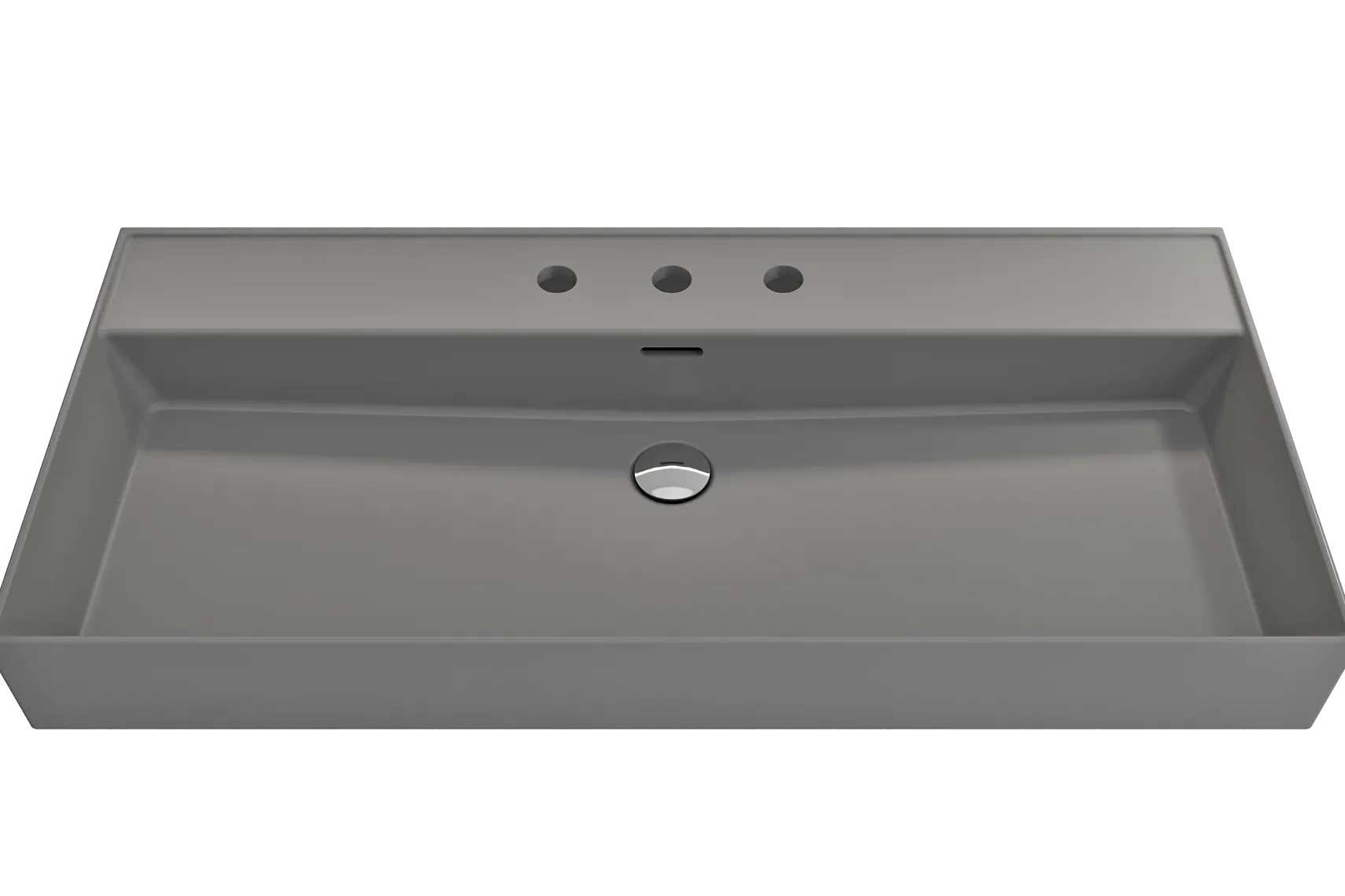BOCCHI Milano 40" Rectangle Wallmount Fireclay Bathroom Sink, Matte Gray, 3 Faucet Hole, 1378-006-0127