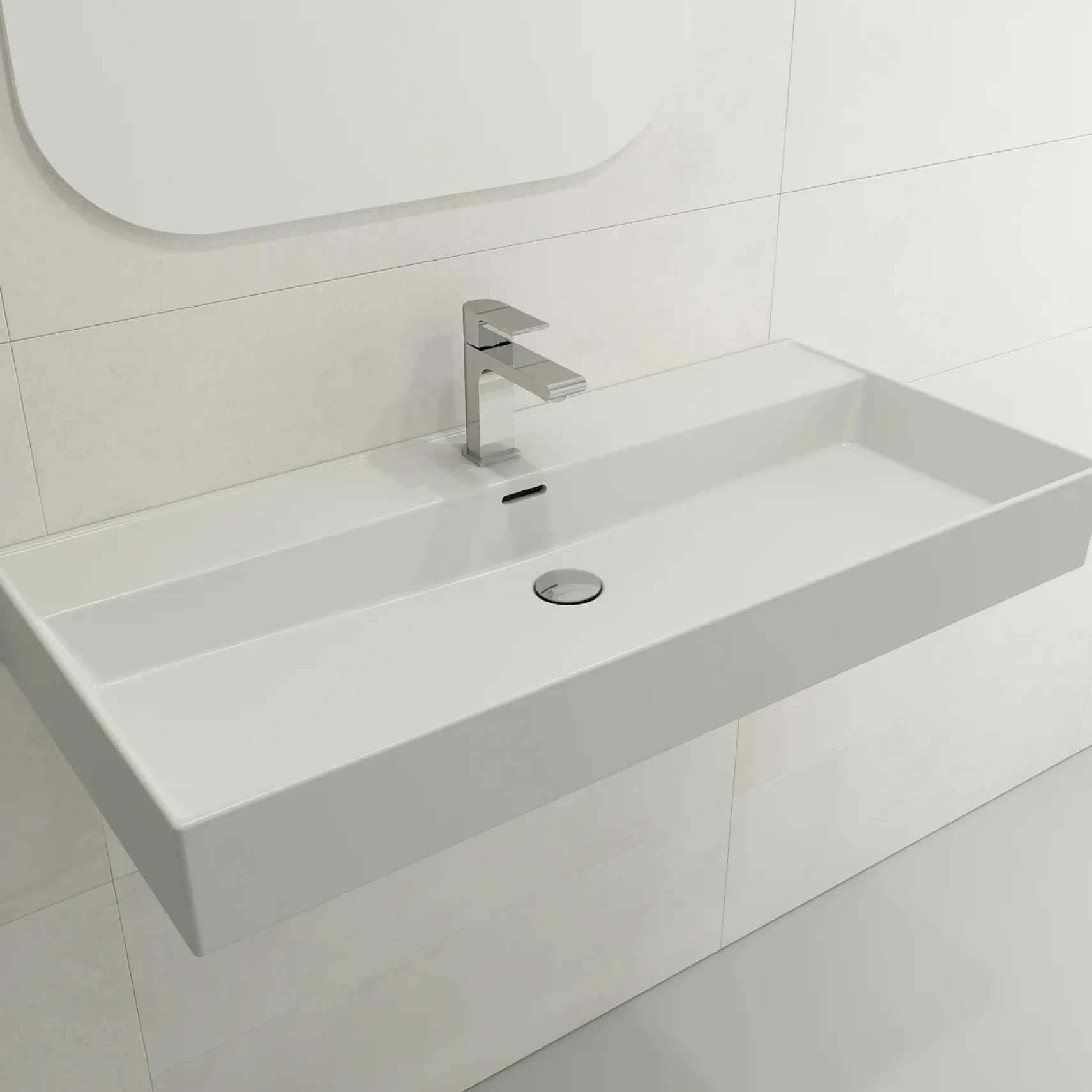 BOCCHI Milano 40" Rectangle Wallmount Fireclay Bathroom Sink, Matte White, Single Faucet Hole, 1378-002-0126