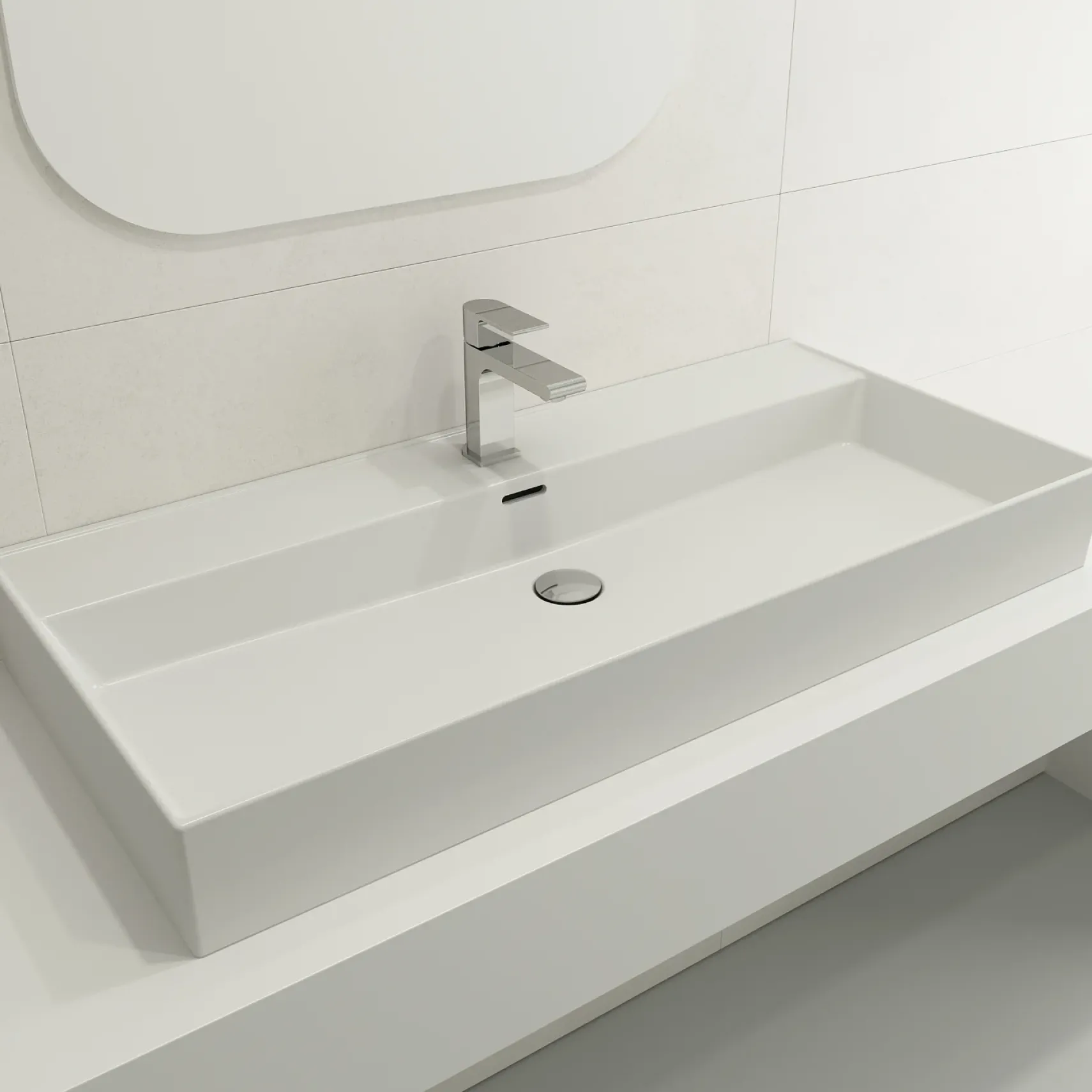 BOCCHI Milano 40" Rectangle Wallmount Fireclay Bathroom Sink, Matte White, Single Faucet Hole, 1378-002-0126