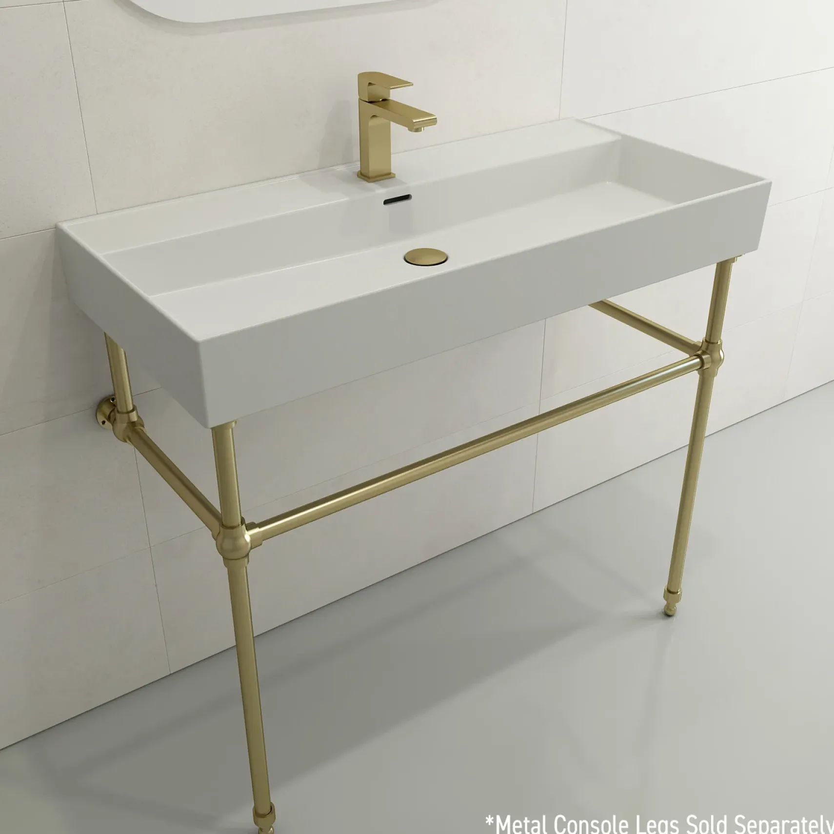 BOCCHI Milano 40" Rectangle Wallmount Fireclay Bathroom Sink, Matte White, Single Faucet Hole, 1378-002-0126