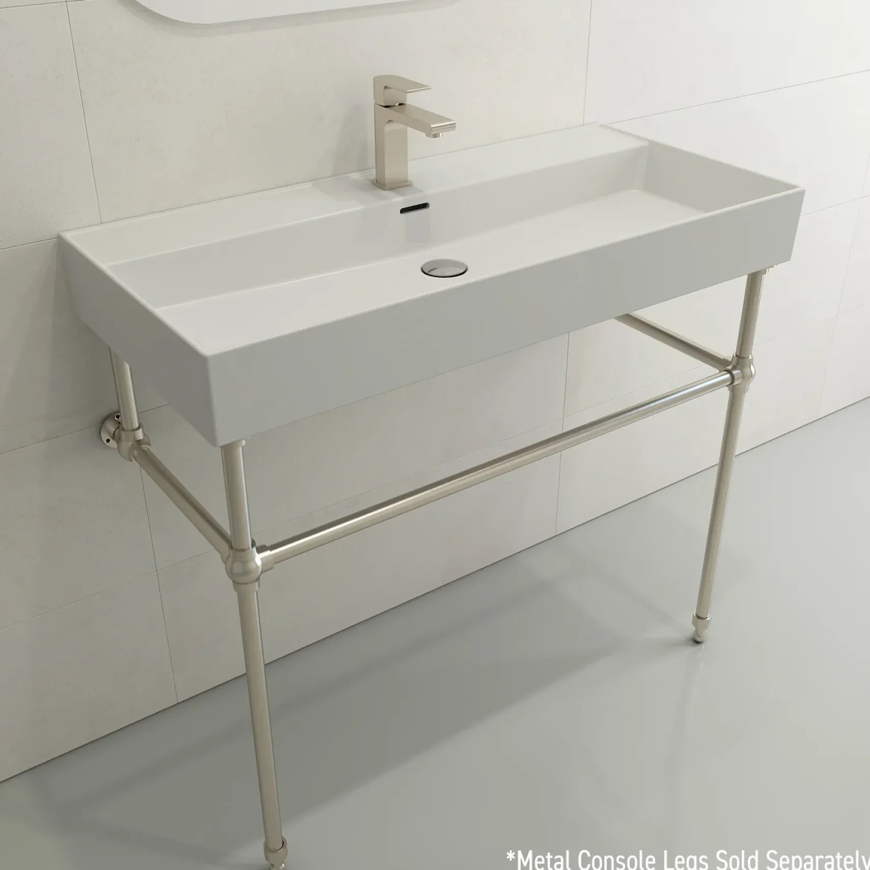 BOCCHI Milano 40" Rectangle Wallmount Fireclay Bathroom Sink, Matte White, Single Faucet Hole, 1378-002-0126