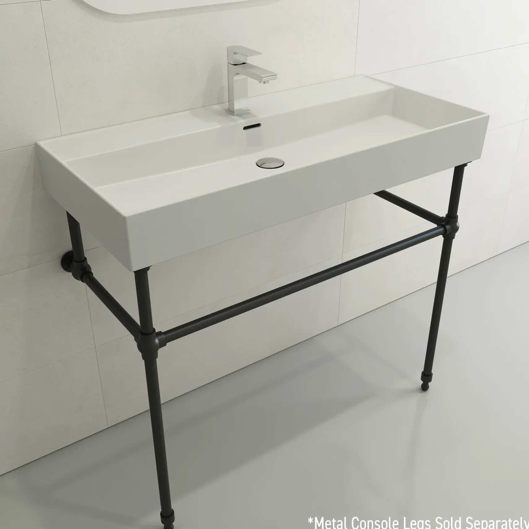 BOCCHI Milano 40" Rectangle Wallmount Fireclay Bathroom Sink, Matte White, Single Faucet Hole, 1378-002-0126