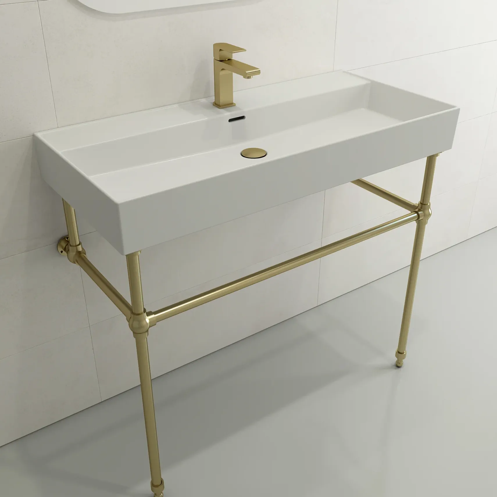 BOCCHI Milano 40" Rectangle Wallmount Fireclay Bathroom Sink, Matte White, Single Faucet Hole, 1378-002-0126