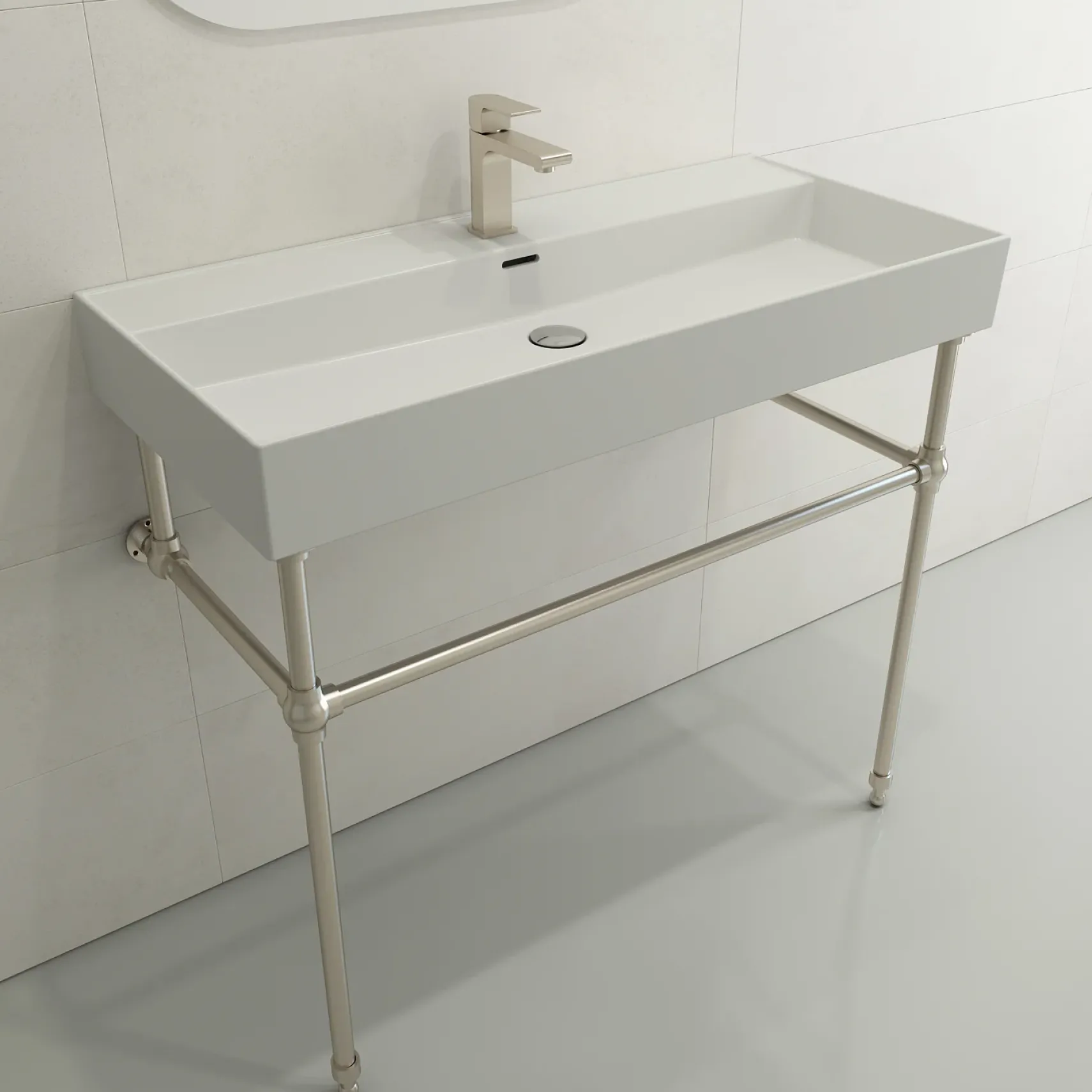 BOCCHI Milano 40" Rectangle Wallmount Fireclay Bathroom Sink, Matte White, Single Faucet Hole, 1378-002-0126
