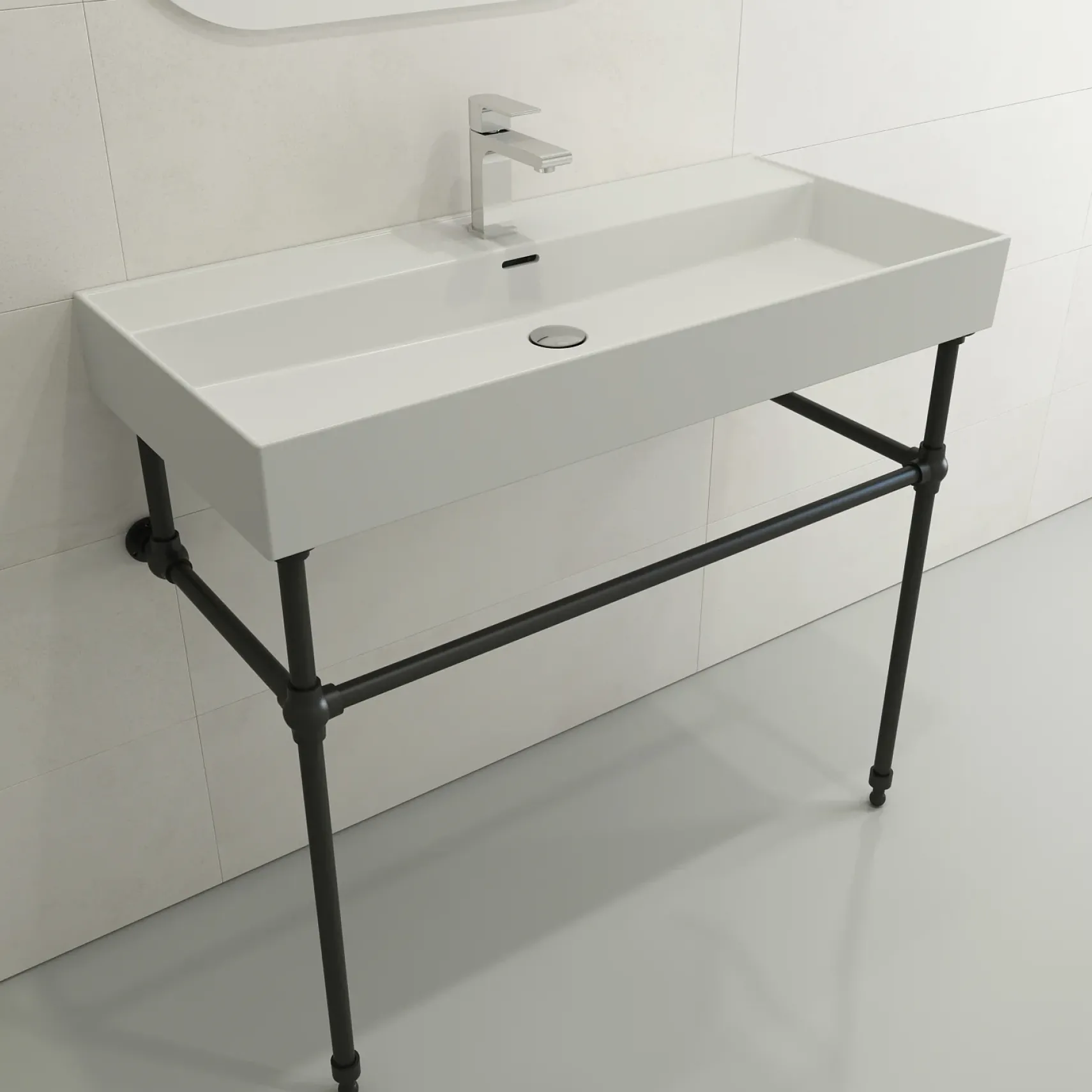 BOCCHI Milano 40" Rectangle Wallmount Fireclay Bathroom Sink, Matte White, Single Faucet Hole, 1378-002-0126