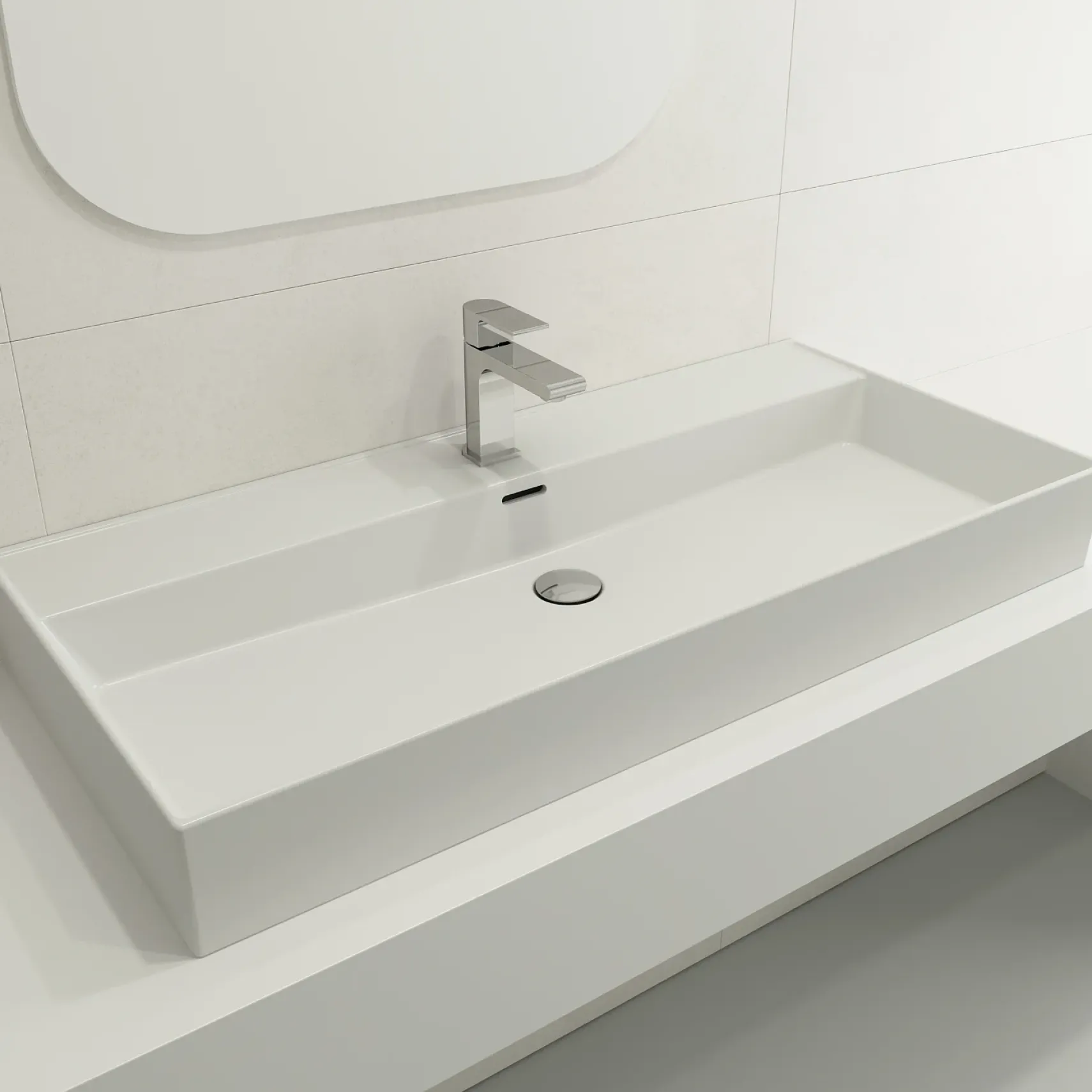 BOCCHI Milano 40" Rectangle Wallmount Fireclay Bathroom Sink, Matte White, Single Faucet Hole, 1378-002-0126