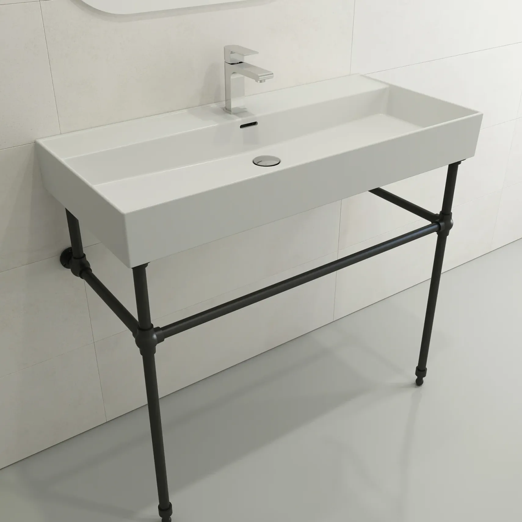 BOCCHI Milano 40" Rectangle Wallmount Fireclay Bathroom Sink, Matte White, Single Faucet Hole, 1378-002-0126