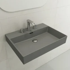 BOCCHI Milano 24" Rectangle Wallmount Fireclay Bathroom Sink, Matte Gray, 3 Faucet Hole, 1376-006-0127
