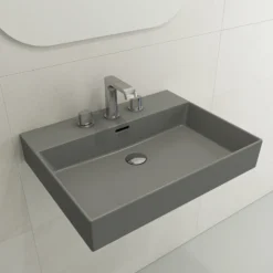 BOCCHI Milano 24" Rectangle Wallmount Fireclay Bathroom Sink, Matte Gray, 3 Faucet Hole, 1376-006-0127