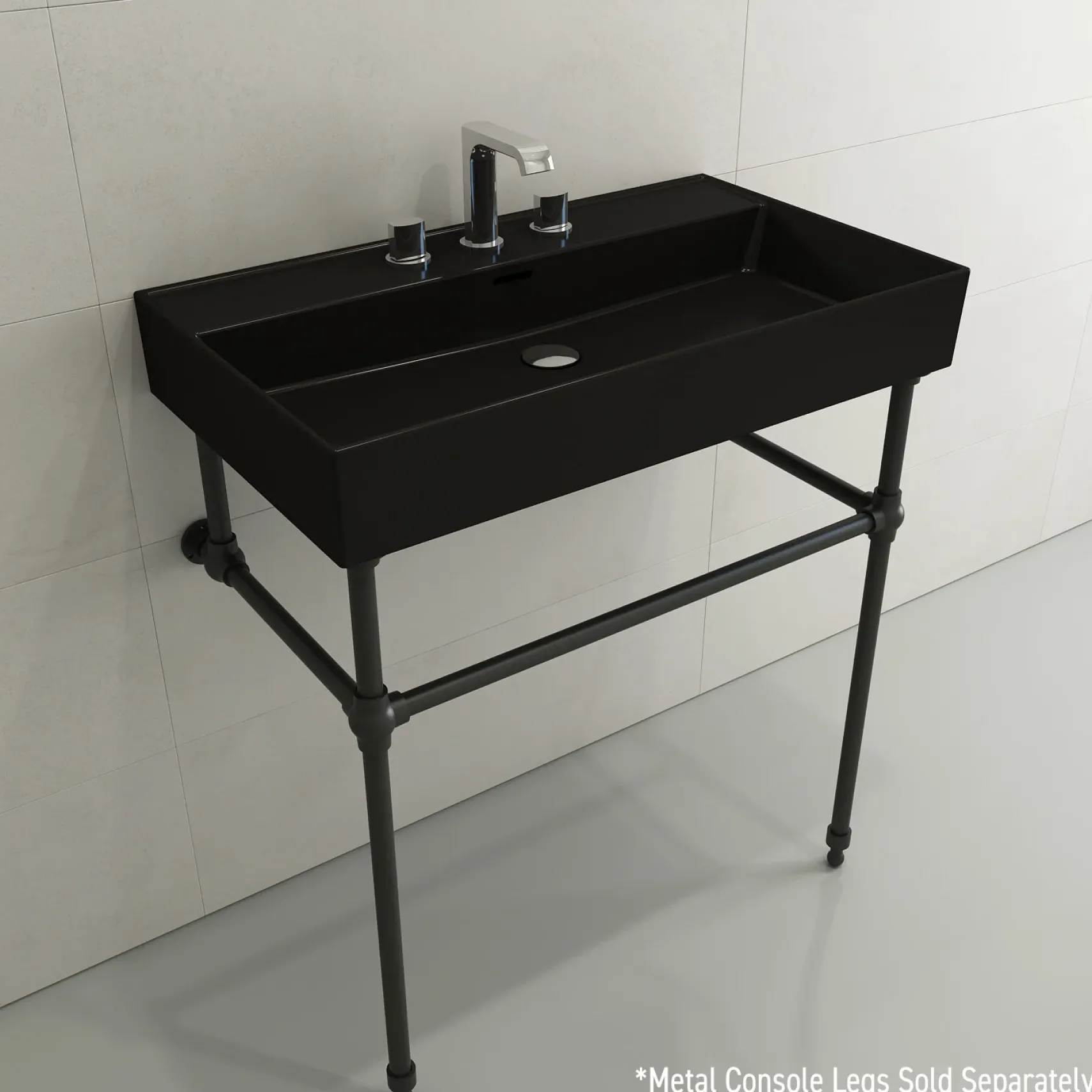 BOCCHI Milano 32" Rectangle Wallmount Fireclay Bathroom Sink, Matte Black, 3 Faucet Hole, 1377-004-0127