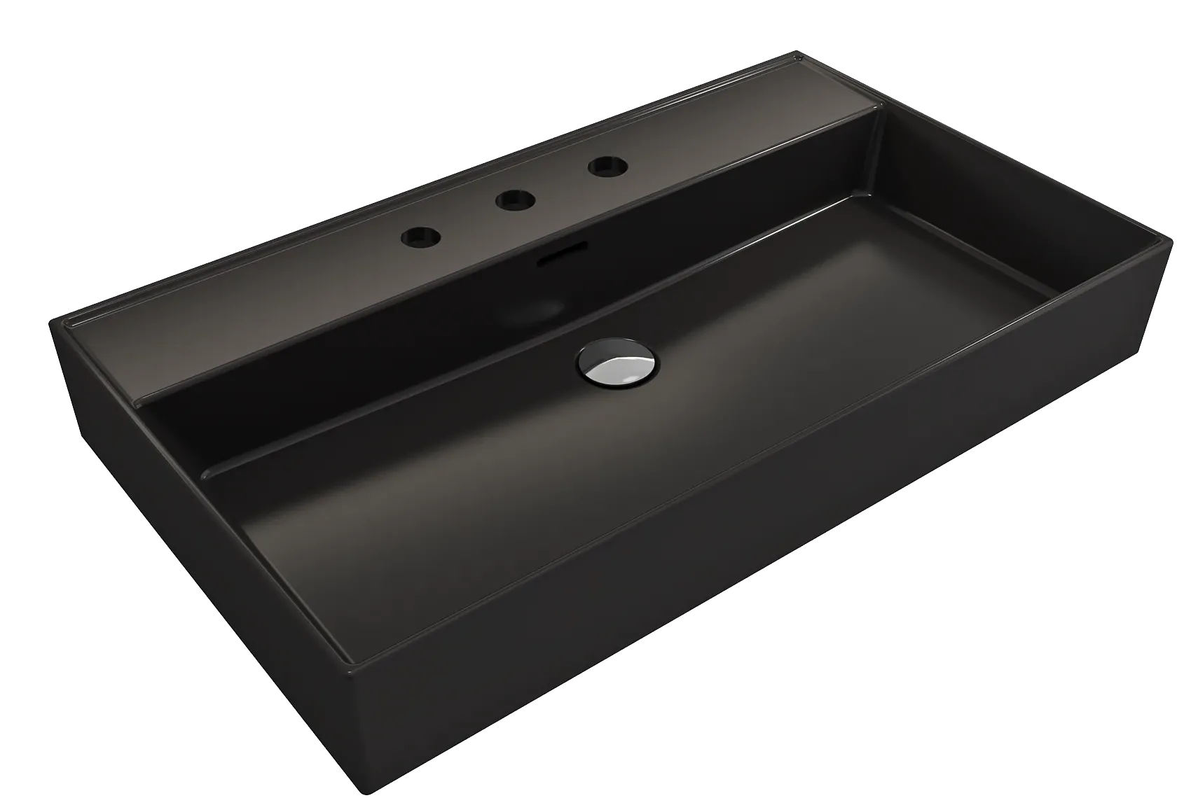 BOCCHI Milano 32" Rectangle Wallmount Fireclay Bathroom Sink, Matte Black, 3 Faucet Hole, 1377-004-0127