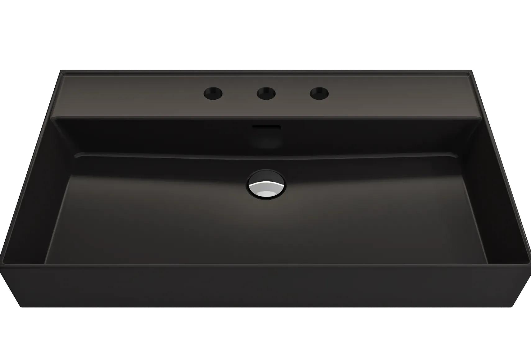 BOCCHI Milano 32" Rectangle Wallmount Fireclay Bathroom Sink, Matte Black, 3 Faucet Hole, 1377-004-0127