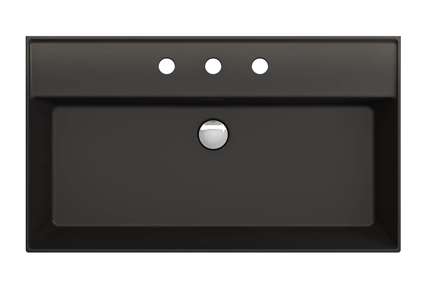 BOCCHI Milano 32" Rectangle Wallmount Fireclay Bathroom Sink, Matte Black, 3 Faucet Hole, 1377-004-0127