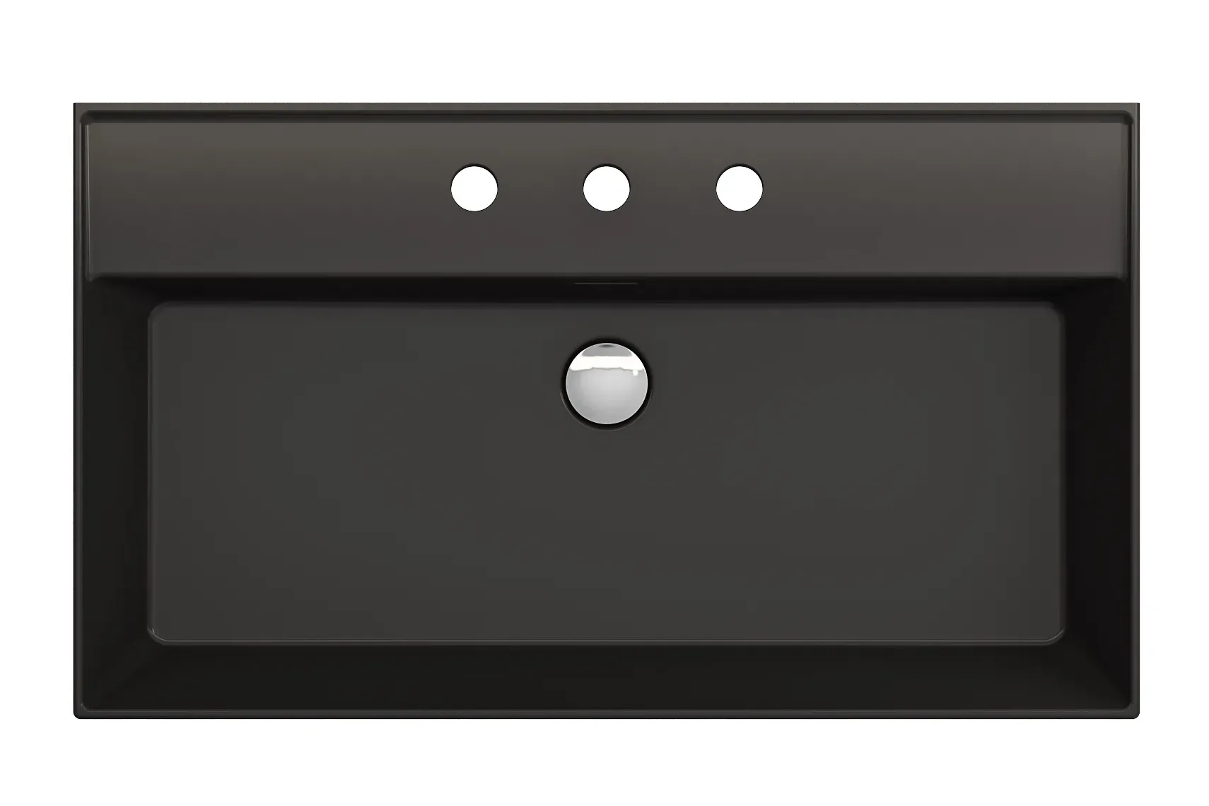 BOCCHI Milano 32" Rectangle Wallmount Fireclay Bathroom Sink, Matte Black, 3 Faucet Hole, 1377-004-0127
