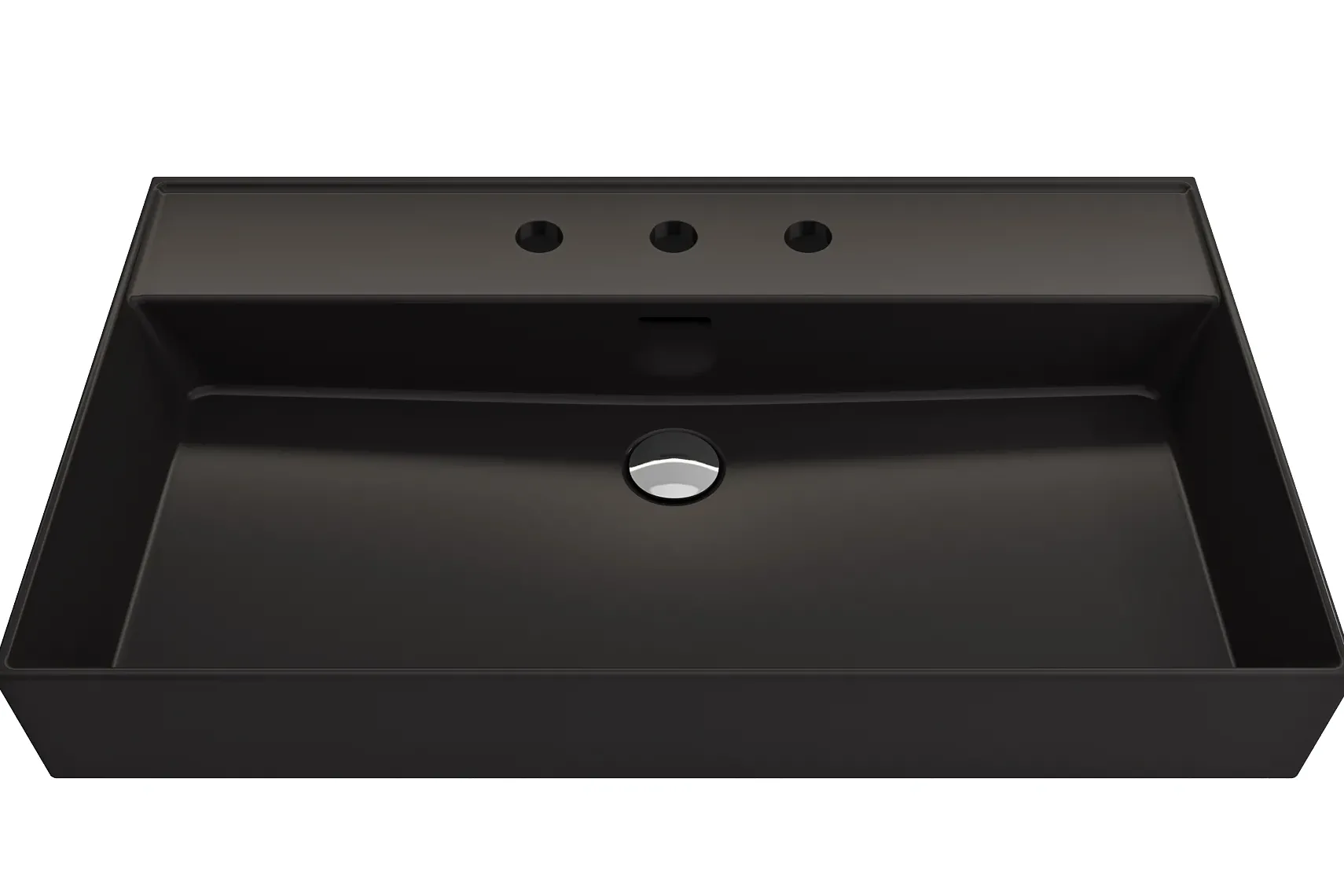 BOCCHI Milano 32" Rectangle Wallmount Fireclay Bathroom Sink, Matte Black, 3 Faucet Hole, 1377-004-0127