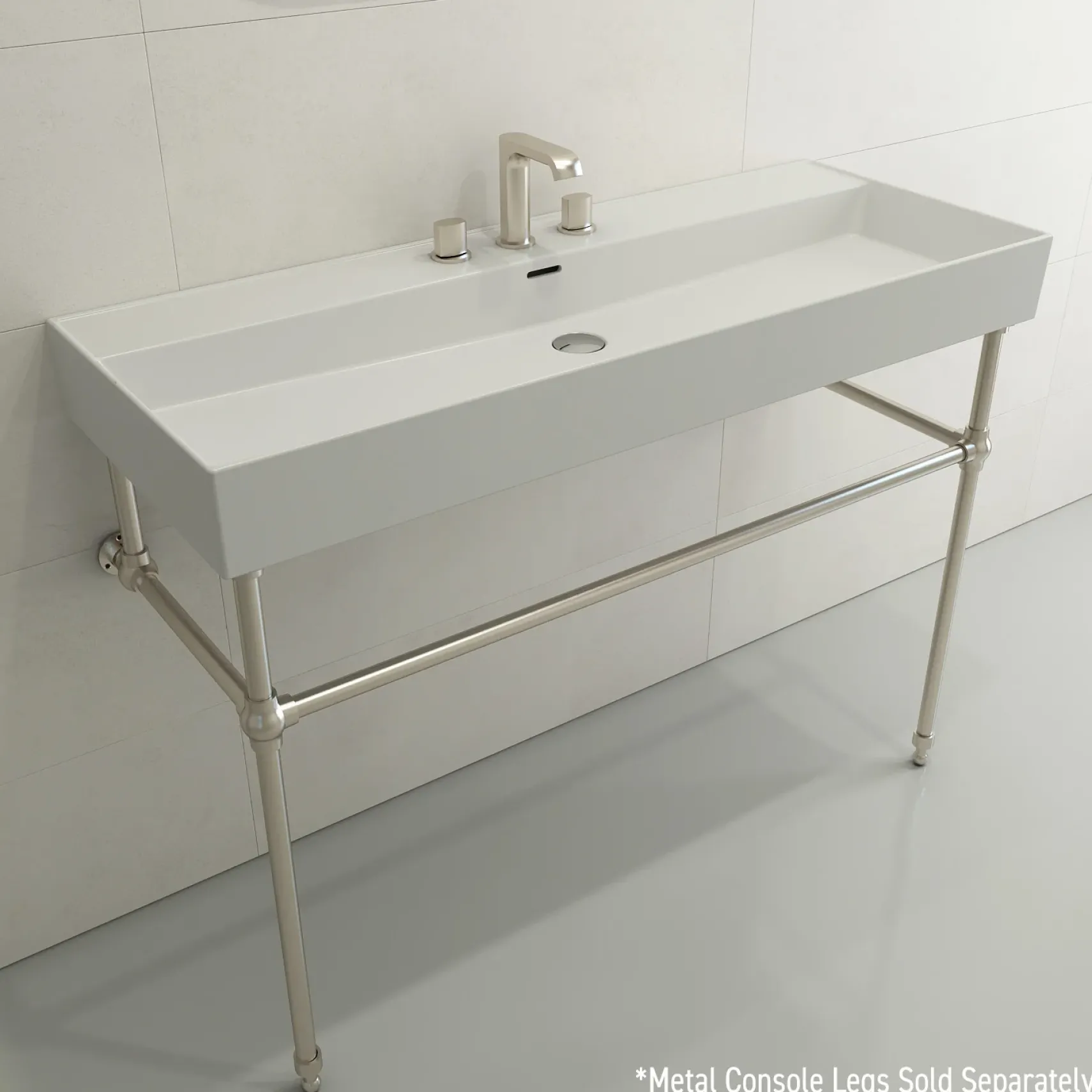 BOCCHI Milano 48" Rectangle Wallmount Fireclay Bathroom Sink, Matte White, 3 Faucet Hole, 1394-002-0127
