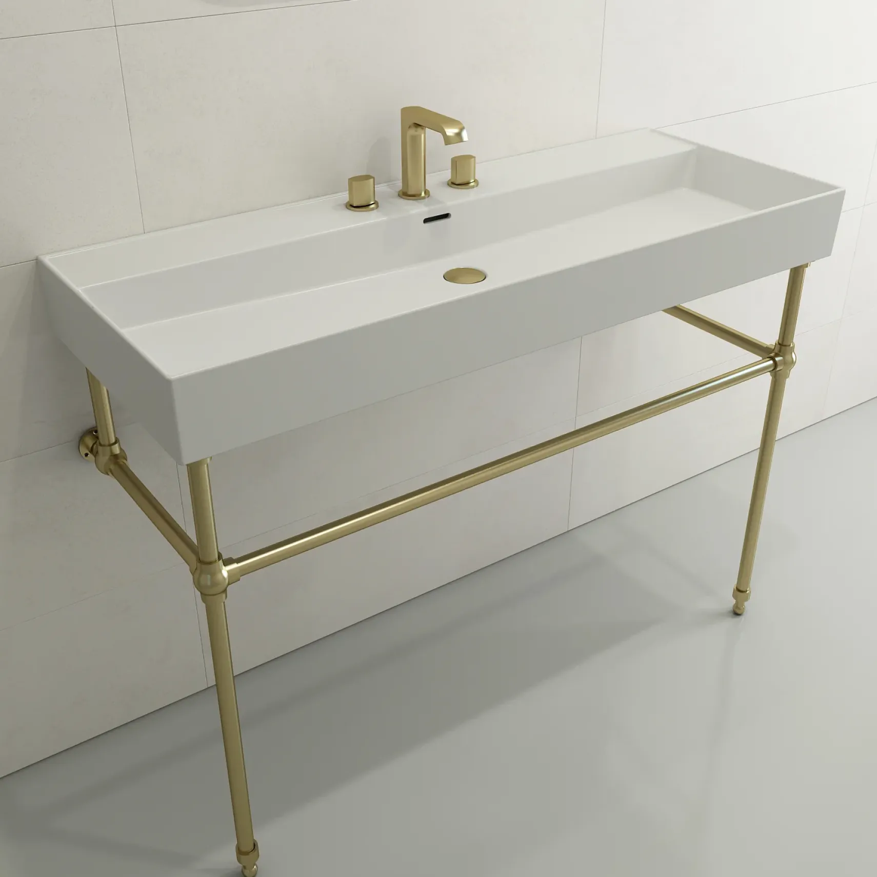 BOCCHI Milano 48" Rectangle Wallmount Fireclay Bathroom Sink, Matte White, 3 Faucet Hole, 1394-002-0127