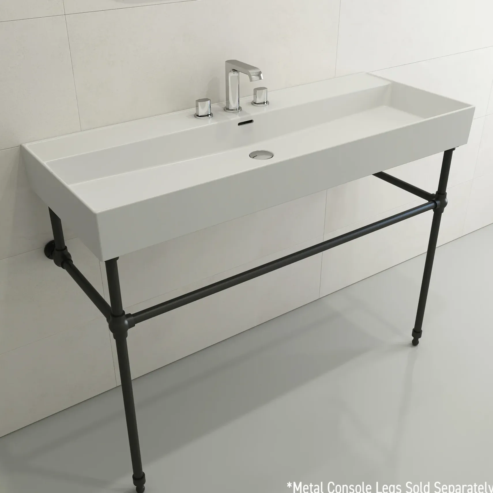 BOCCHI Milano 48" Rectangle Wallmount Fireclay Bathroom Sink, Matte White, 3 Faucet Hole, 1394-002-0127