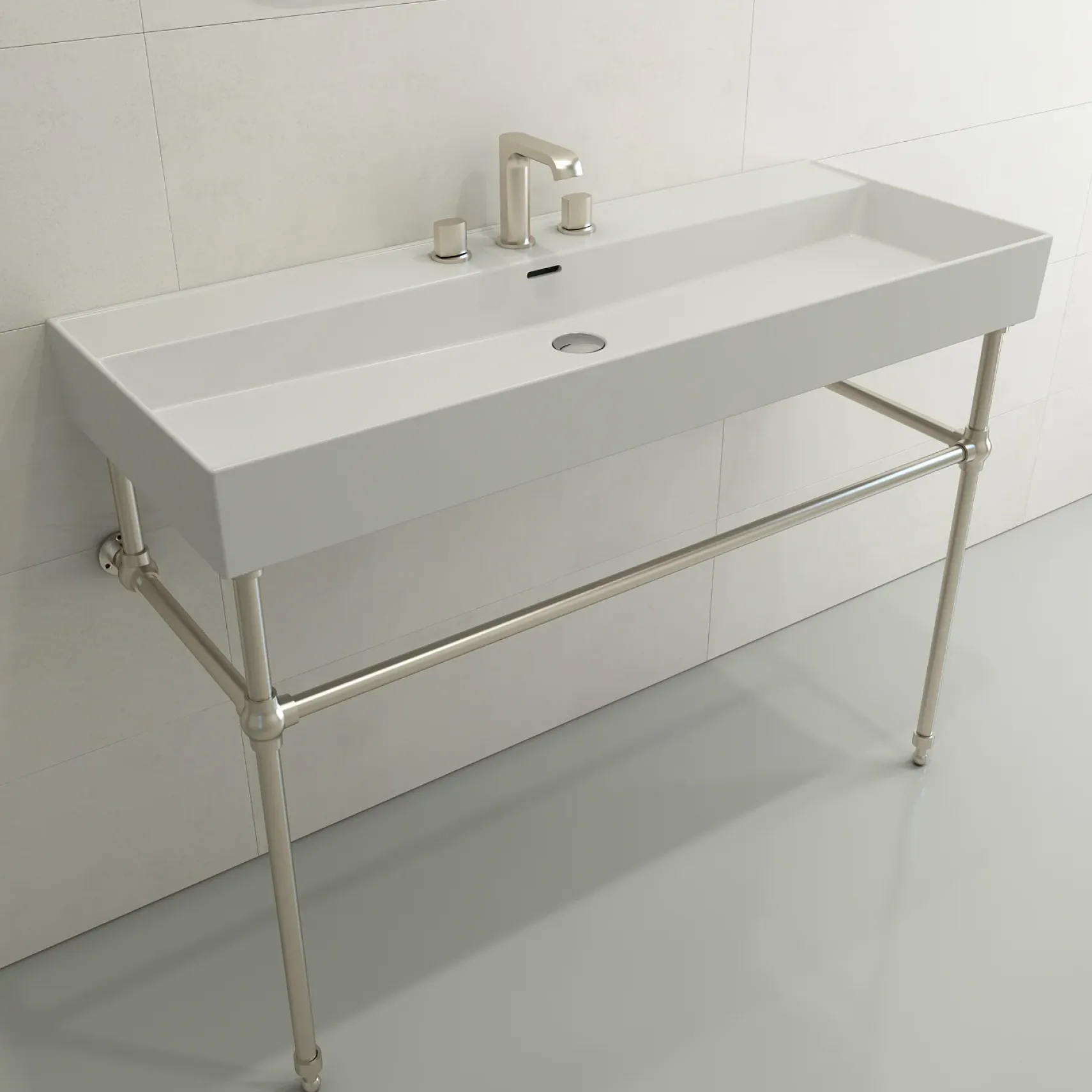 BOCCHI Milano 48" Rectangle Wallmount Fireclay Bathroom Sink, Matte White, 3 Faucet Hole, 1394-002-0127