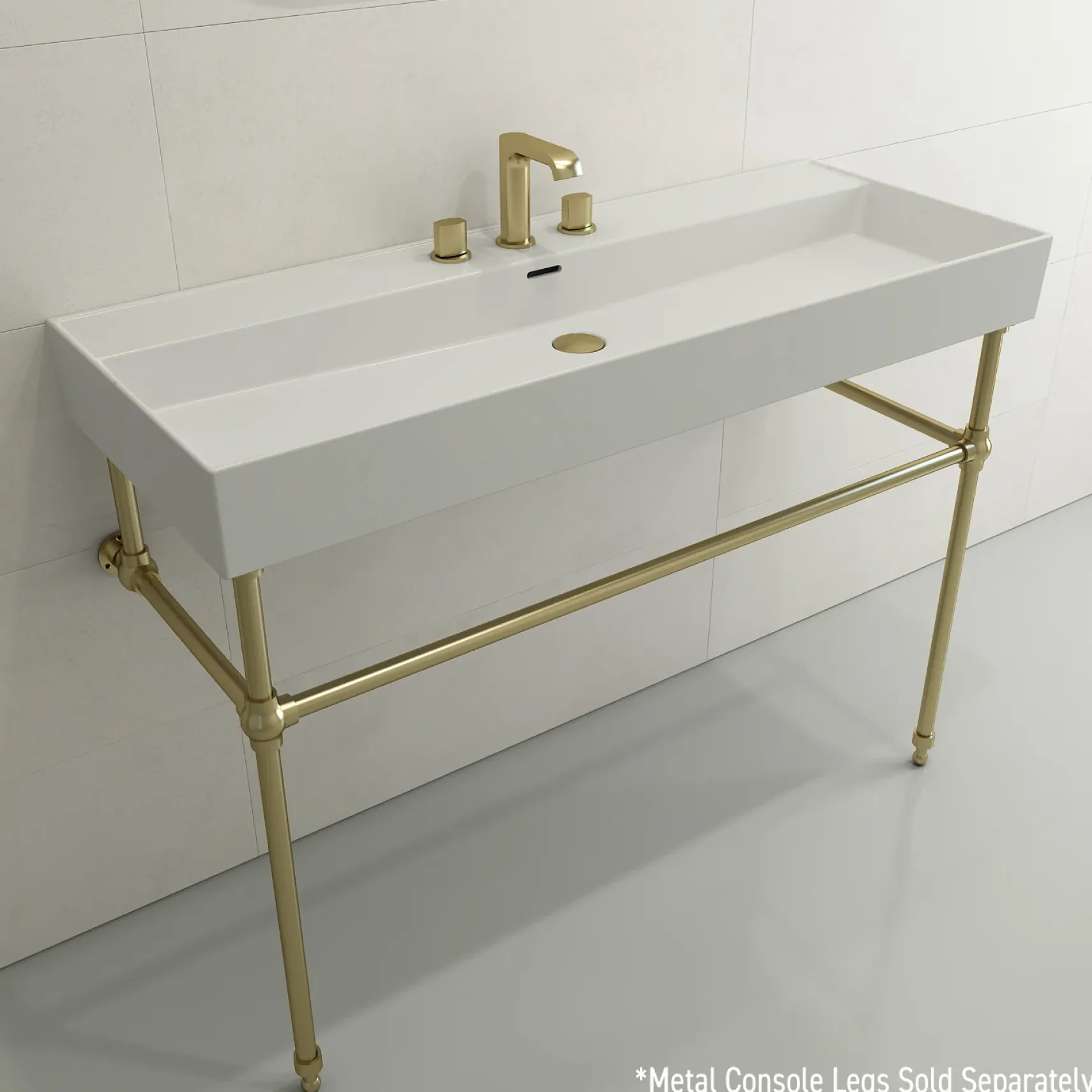 BOCCHI Milano 48" Rectangle Wallmount Fireclay Bathroom Sink, Matte White, 3 Faucet Hole, 1394-002-0127