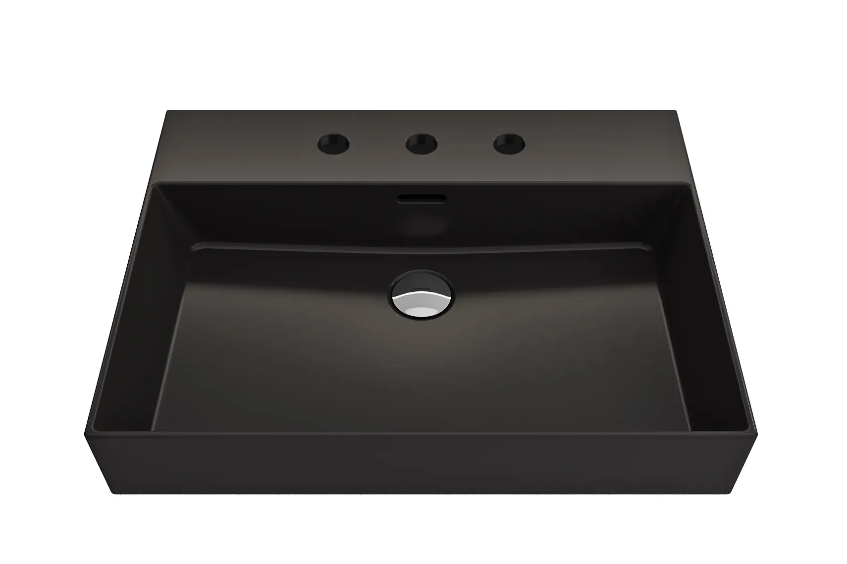 BOCCHI Milano 24" Rectangle Wallmount Fireclay Bathroom Sink, Matte Black, 3 Faucet Hole, 1376-004-0127