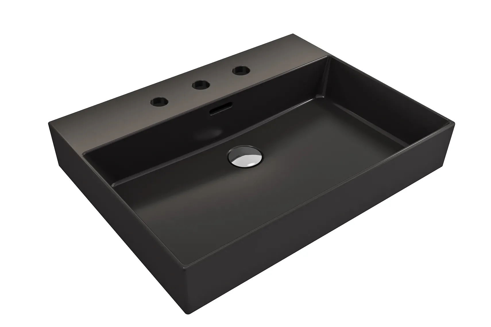 BOCCHI Milano 24" Rectangle Wallmount Fireclay Bathroom Sink, Matte Black, 3 Faucet Hole, 1376-004-0127