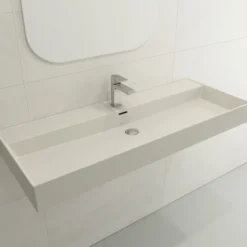 BOCCHI Milano 48" Rectangle Wallmount Fireclay Bathroom Sink, Biscuit, Single Faucet Hole, 1394-014-0126
