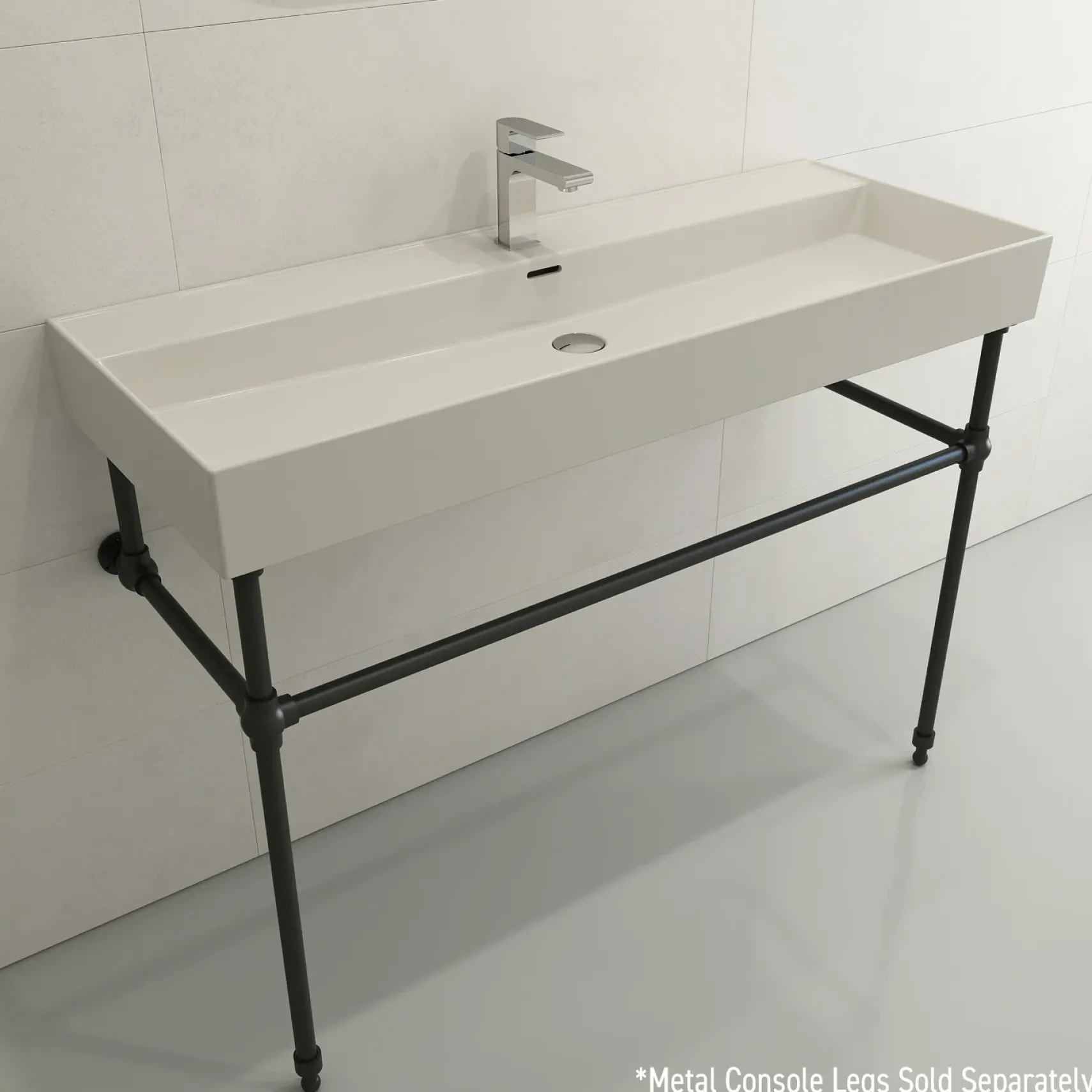 BOCCHI Milano 48" Rectangle Wallmount Fireclay Bathroom Sink, Biscuit, Single Faucet Hole, 1394-014-0126