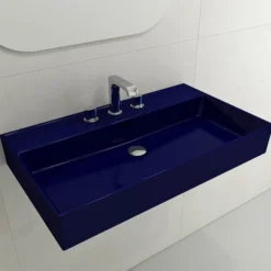 BOCCHI Milano 32" Rectangle Wallmount Fireclay Bathroom Sink, Sapphire Blue, 3 Faucet Hole, 1377-010-0127
