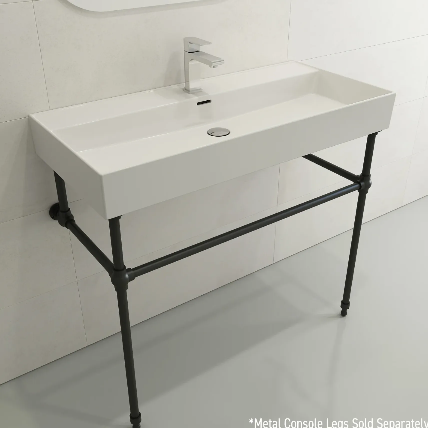 BOCCHI Milano 40" Rectangle Wallmount Fireclay Bathroom Sink, White, Single Faucet Hole, 1378-001-0126