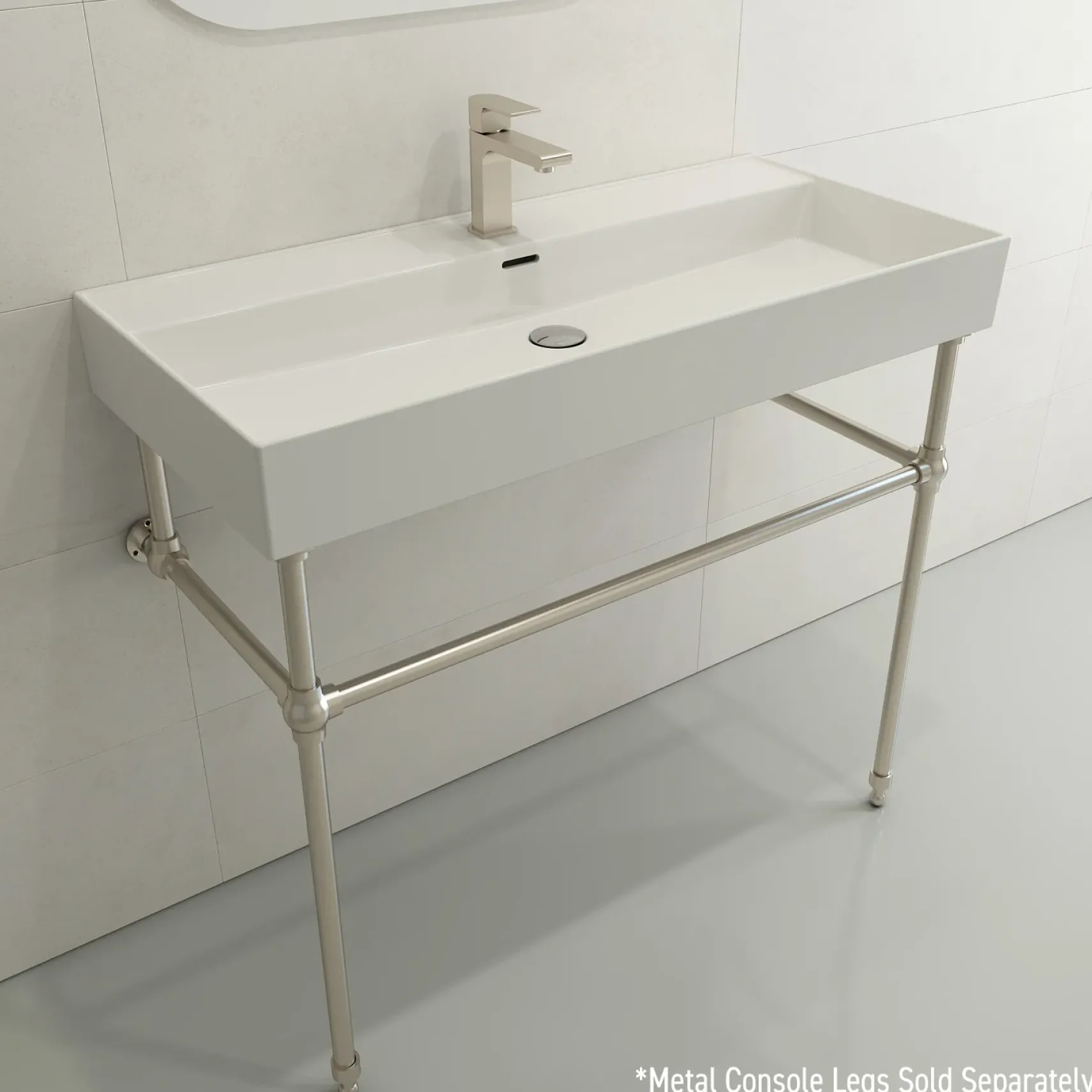 BOCCHI Milano 40" Rectangle Wallmount Fireclay Bathroom Sink, White, Single Faucet Hole, 1378-001-0126