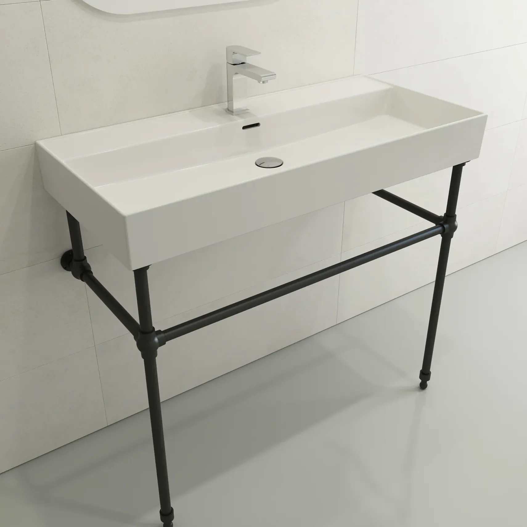 BOCCHI Milano 40" Rectangle Wallmount Fireclay Bathroom Sink, White, Single Faucet Hole, 1378-001-0126