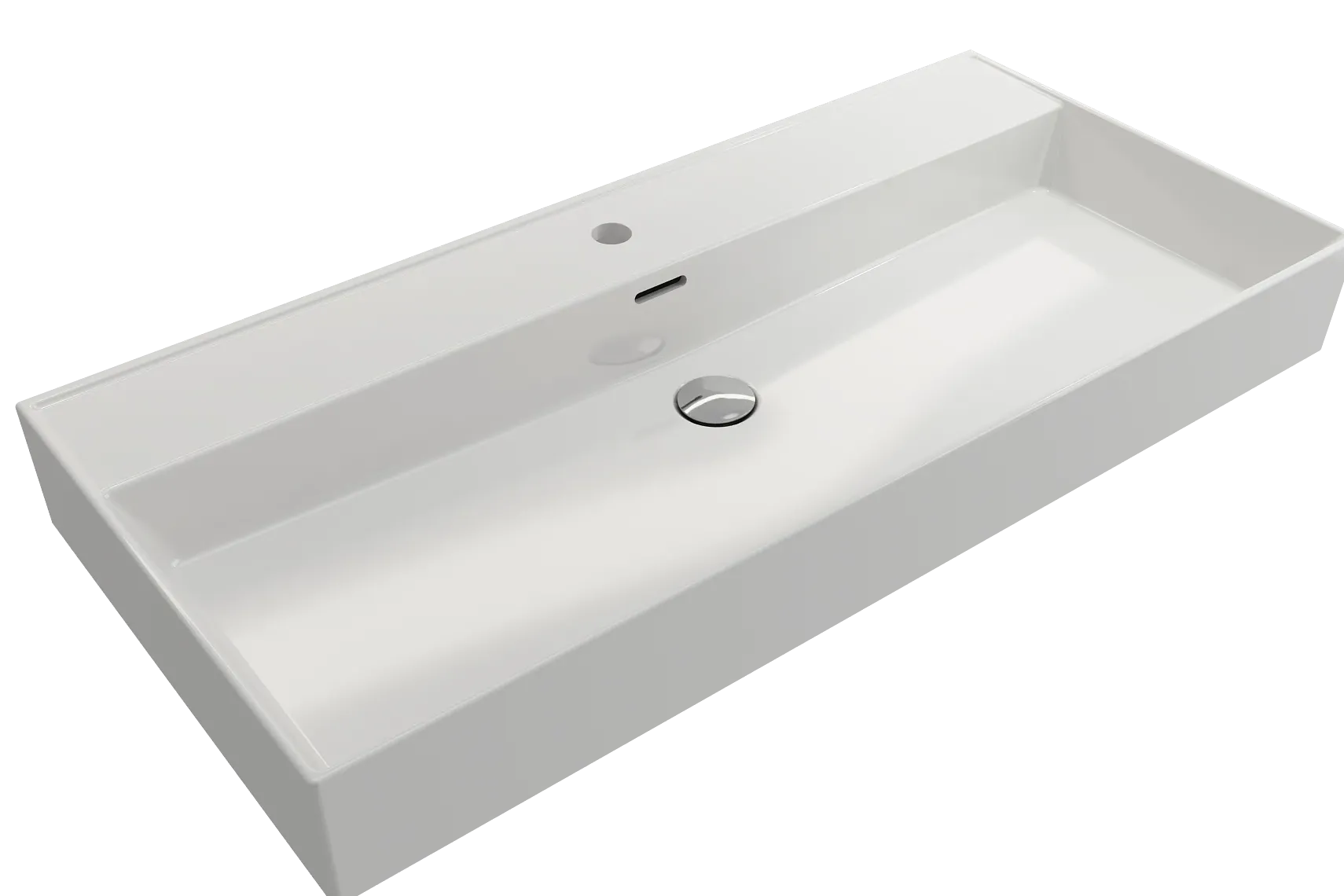BOCCHI Milano 40" Rectangle Wallmount Fireclay Bathroom Sink, White, Single Faucet Hole, 1378-001-0126