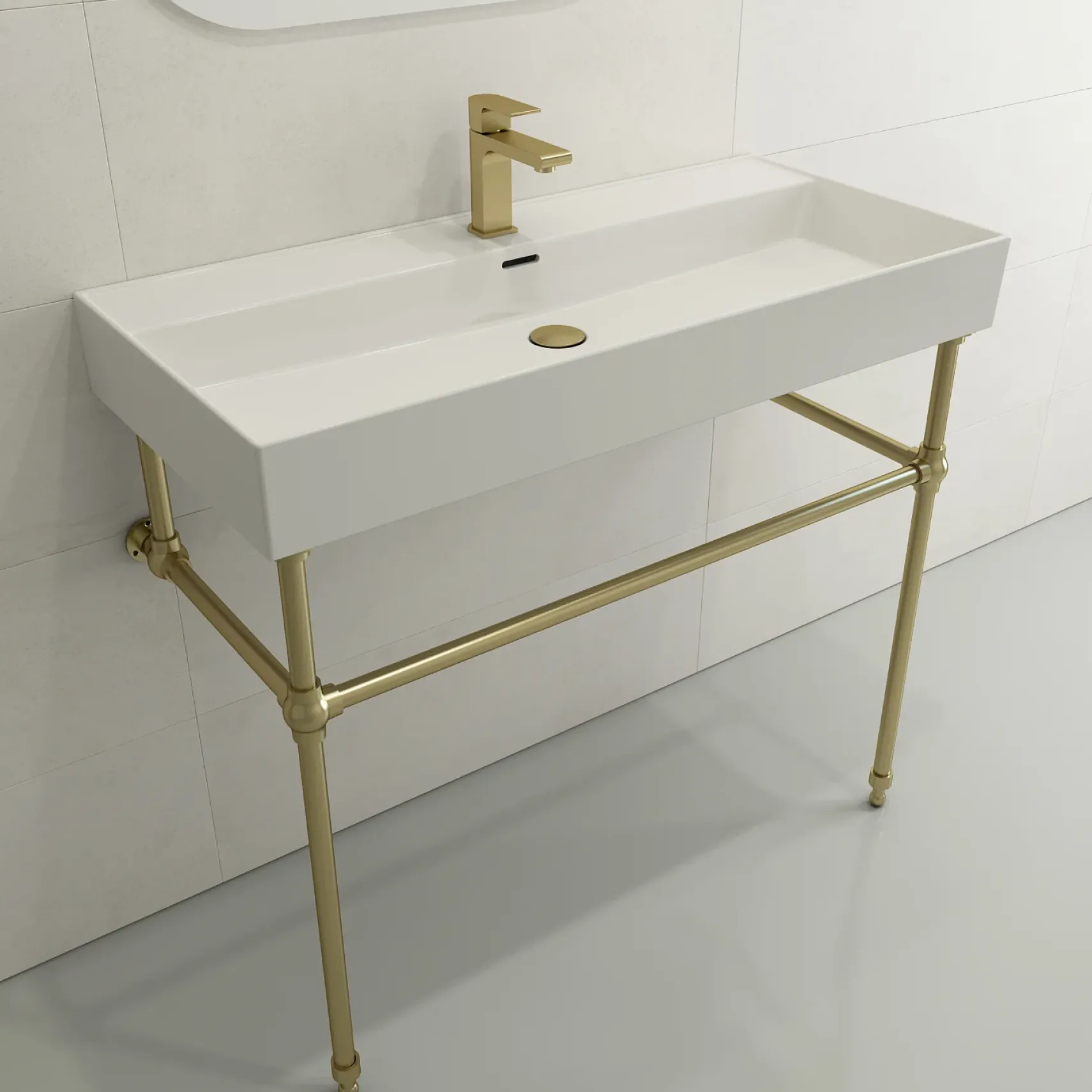 BOCCHI Milano 40" Rectangle Wallmount Fireclay Bathroom Sink, White, Single Faucet Hole, 1378-001-0126