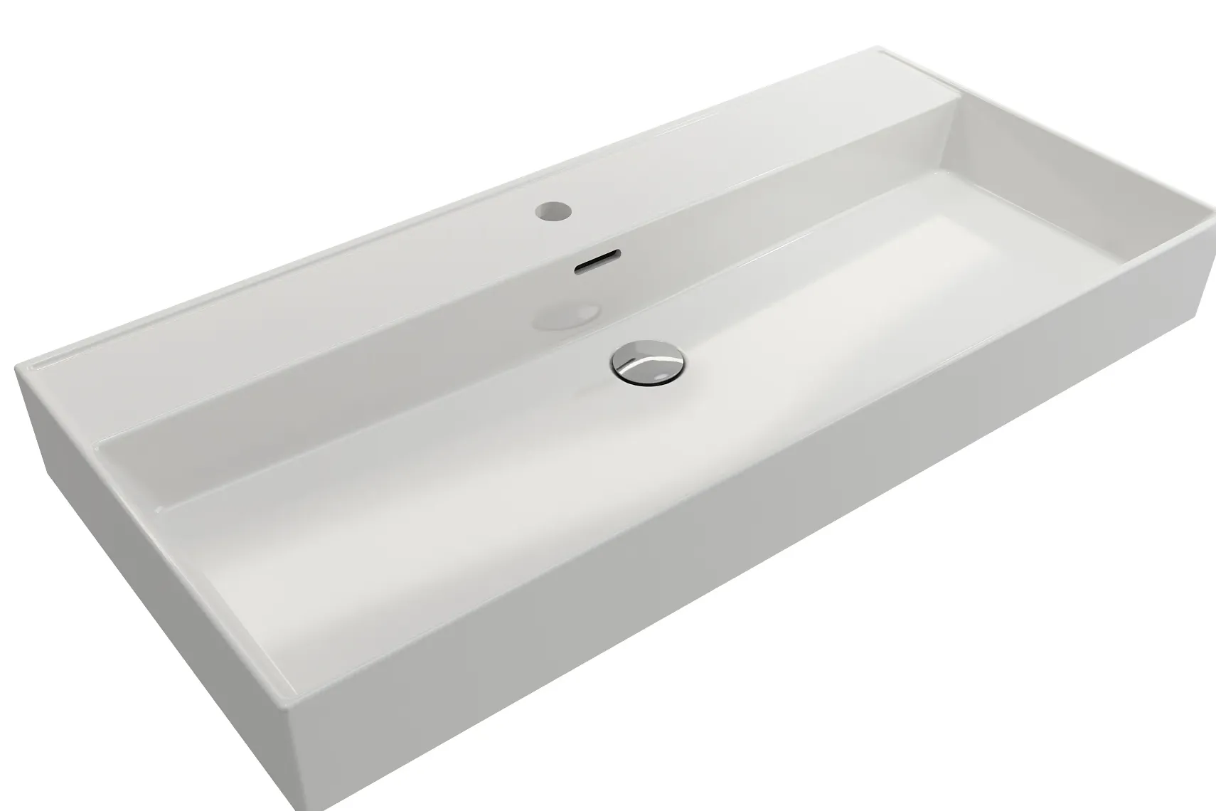 BOCCHI Milano 40" Rectangle Wallmount Fireclay Bathroom Sink, White, Single Faucet Hole, 1378-001-0126