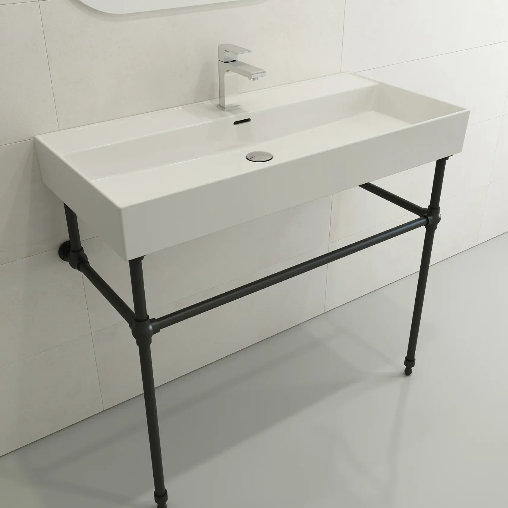 BOCCHI Milano 40" Rectangle Wallmount Fireclay Bathroom Sink, White, Single Faucet Hole, 1378-001-0126