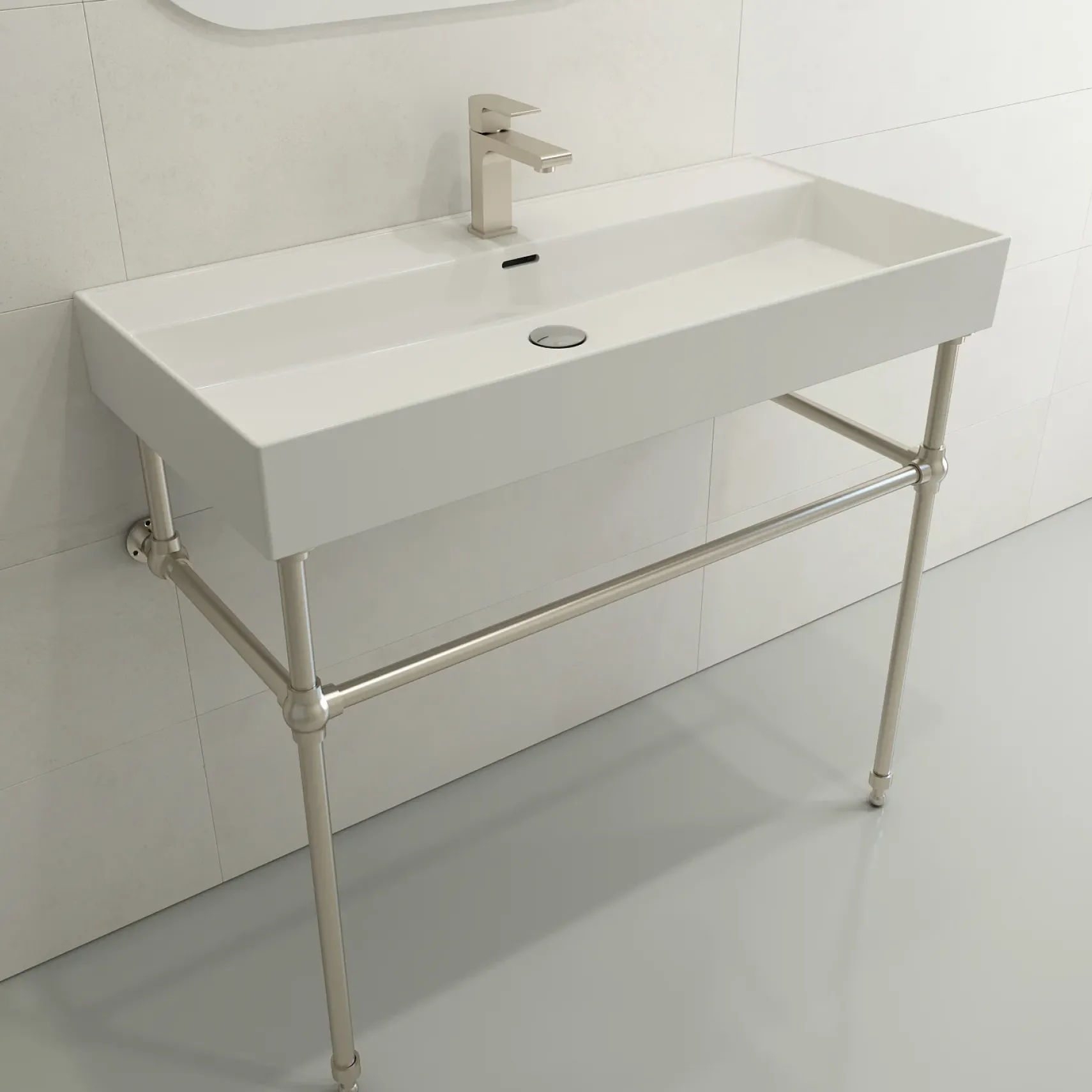 BOCCHI Milano 40" Rectangle Wallmount Fireclay Bathroom Sink, White, Single Faucet Hole, 1378-001-0126