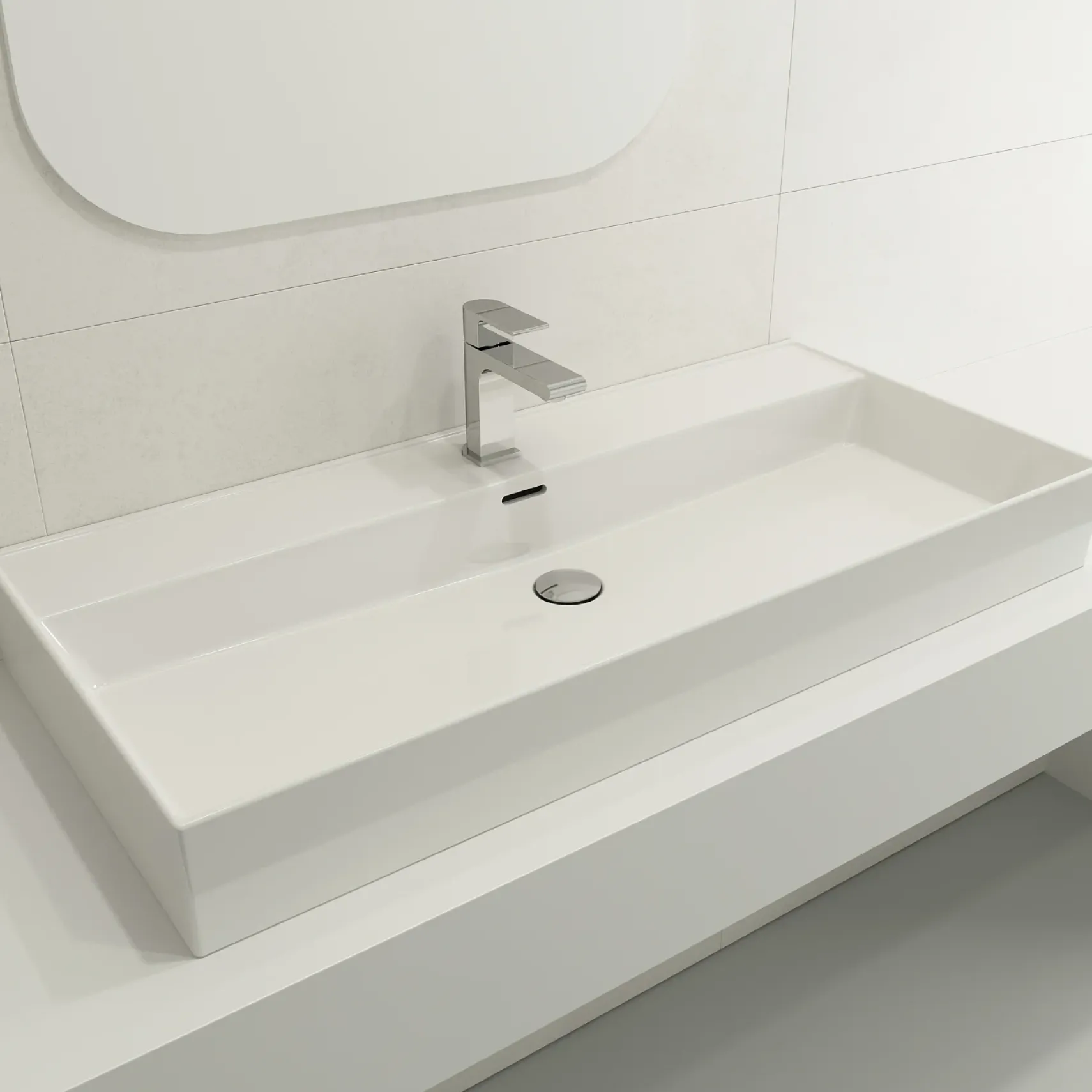 BOCCHI Milano 40" Rectangle Wallmount Fireclay Bathroom Sink, White, Single Faucet Hole, 1378-001-0126