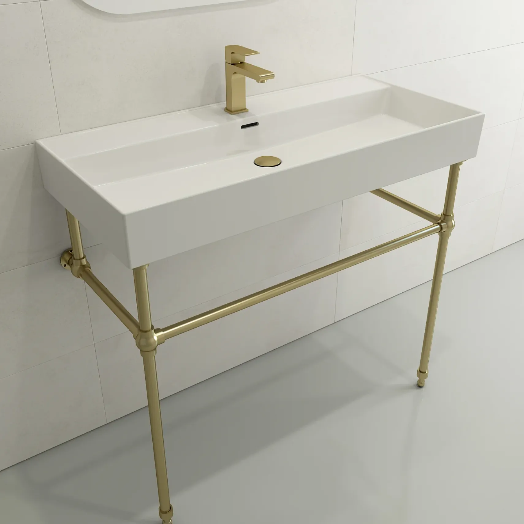BOCCHI Milano 40" Rectangle Wallmount Fireclay Bathroom Sink, White, Single Faucet Hole, 1378-001-0126