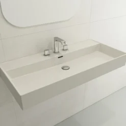 BOCCHI Milano 40" Rectangle Wallmount Fireclay Bathroom Sink, Biscuit, 3 Faucet Hole, 1378-014-0127