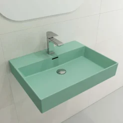 BOCCHI Milano 24" Rectangle Wallmount Fireclay Bathroom Sink, Matte Mint Green, Single Faucet Hole, 1376-033-0126