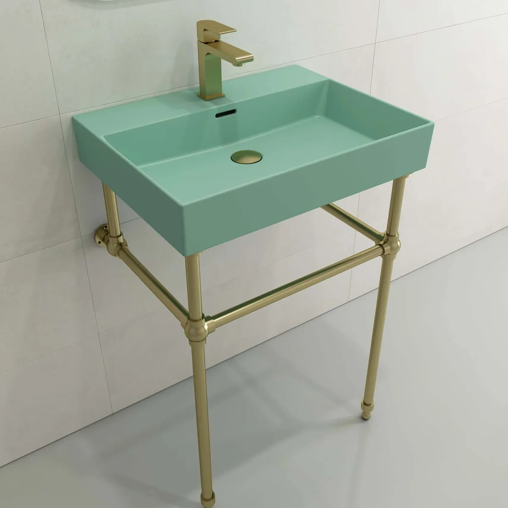 BOCCHI Milano 24" Rectangle Wallmount Fireclay Bathroom Sink, Matte Mint Green, Single Faucet Hole, 1376-033-0126