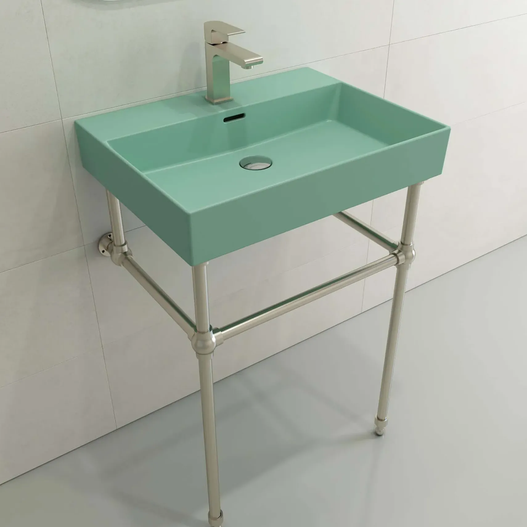 BOCCHI Milano 24" Rectangle Wallmount Fireclay Bathroom Sink, Matte Mint Green, Single Faucet Hole, 1376-033-0126