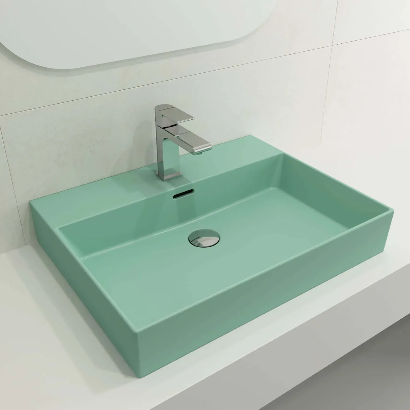 BOCCHI Milano 24" Rectangle Wallmount Fireclay Bathroom Sink, Matte Mint Green, Single Faucet Hole, 1376-033-0126