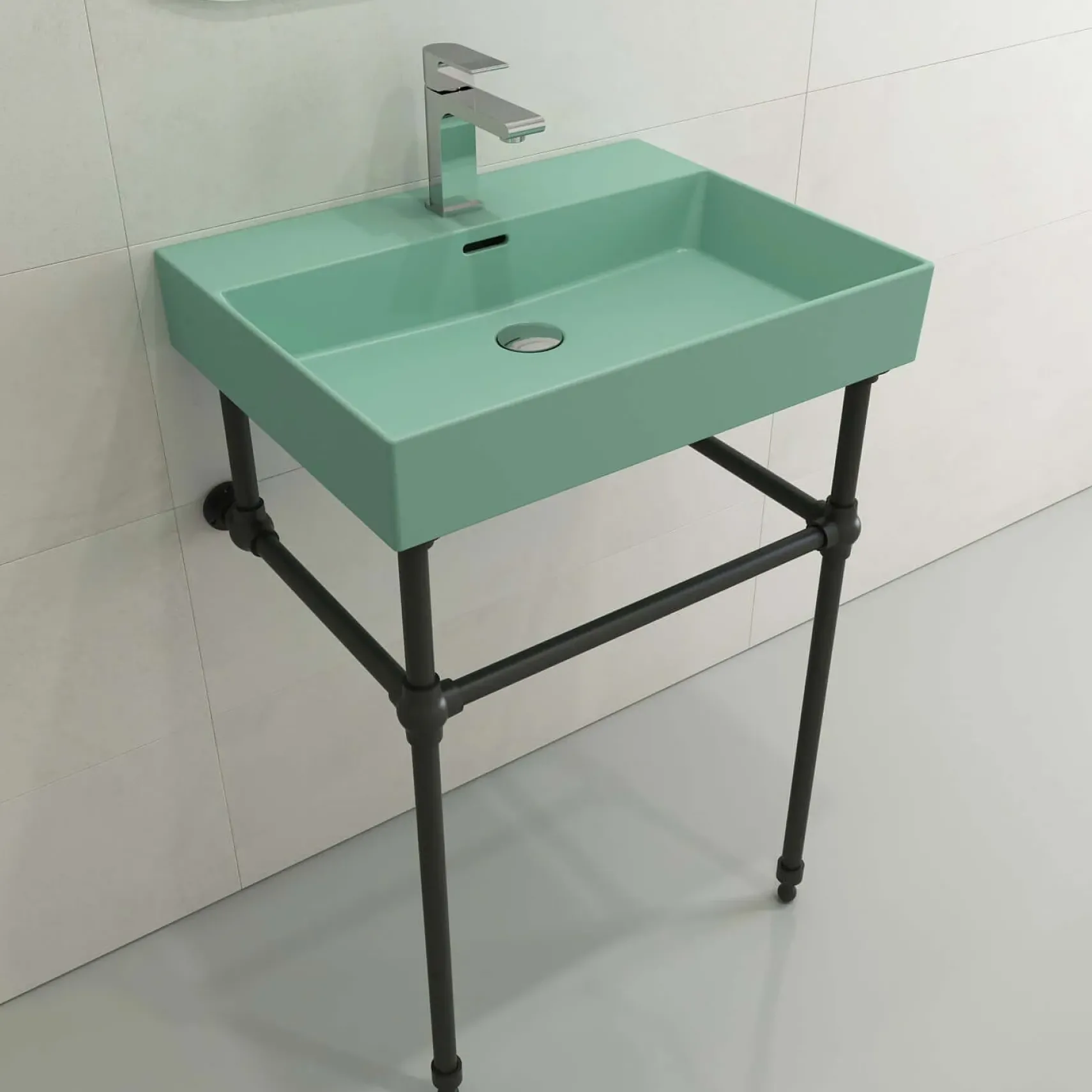 BOCCHI Milano 24" Rectangle Wallmount Fireclay Bathroom Sink, Matte Mint Green, Single Faucet Hole, 1376-033-0126
